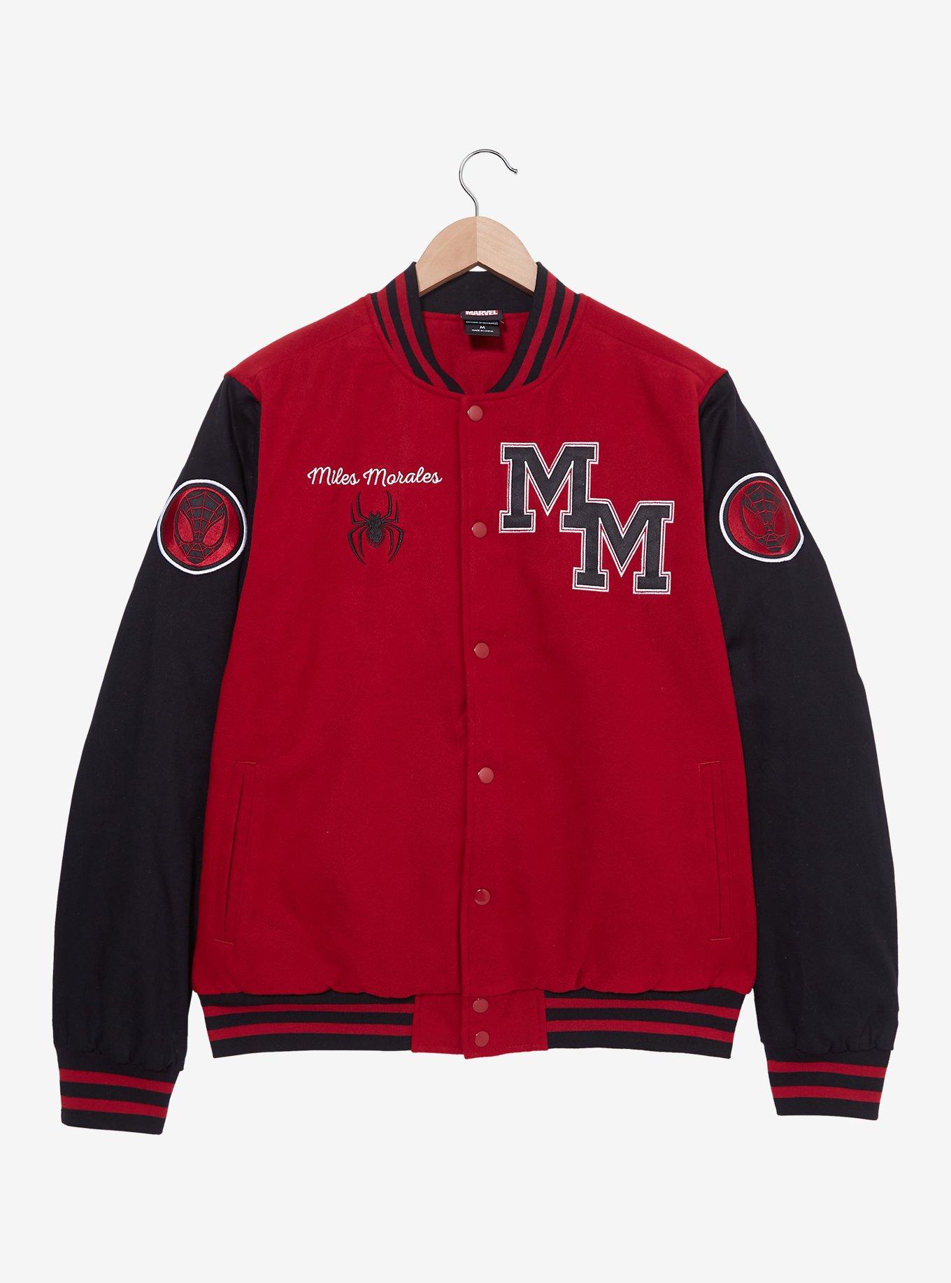 Marvel Spider-Man: Into the Spider-Verse Miles Morales Varsity Jacket - BoxLunch Exclusive, DARK RED, hi-res