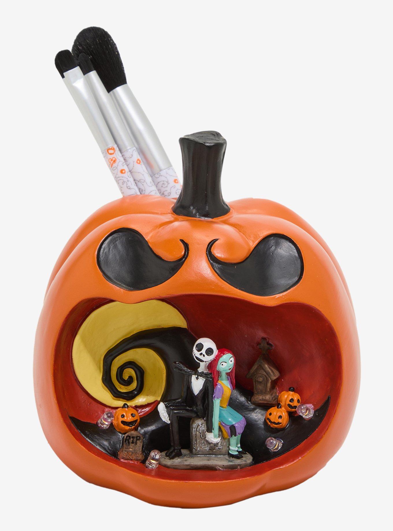Disney The Nightmare Before Christmas Jack & Sally Pumpkin Light-Up Makeup Brush Holder & Brush Set - BoxLunch Exclusive, , hi-res