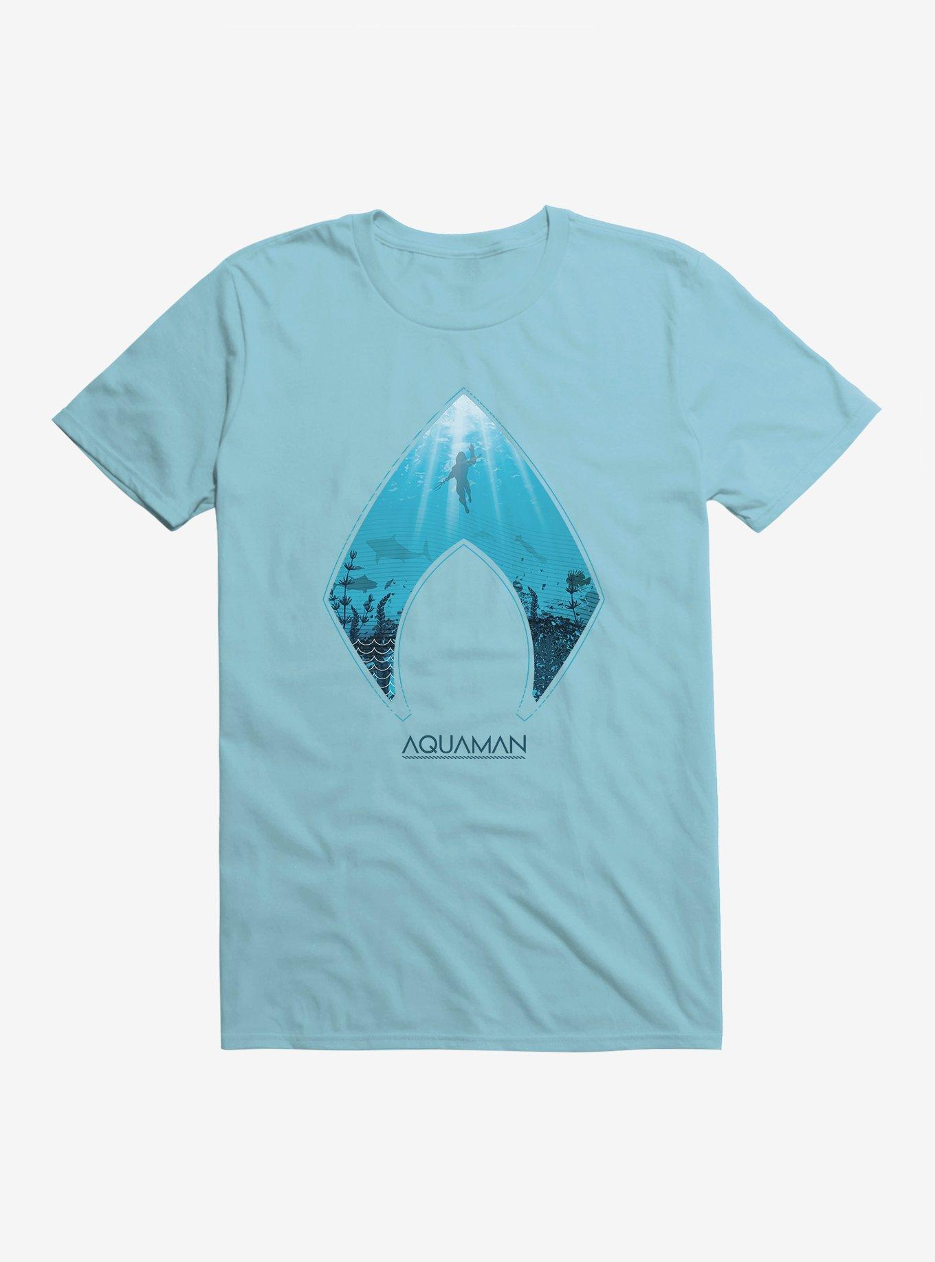 DC Comics Aquaman Icon Sea Background T-Shirt, , hi-res