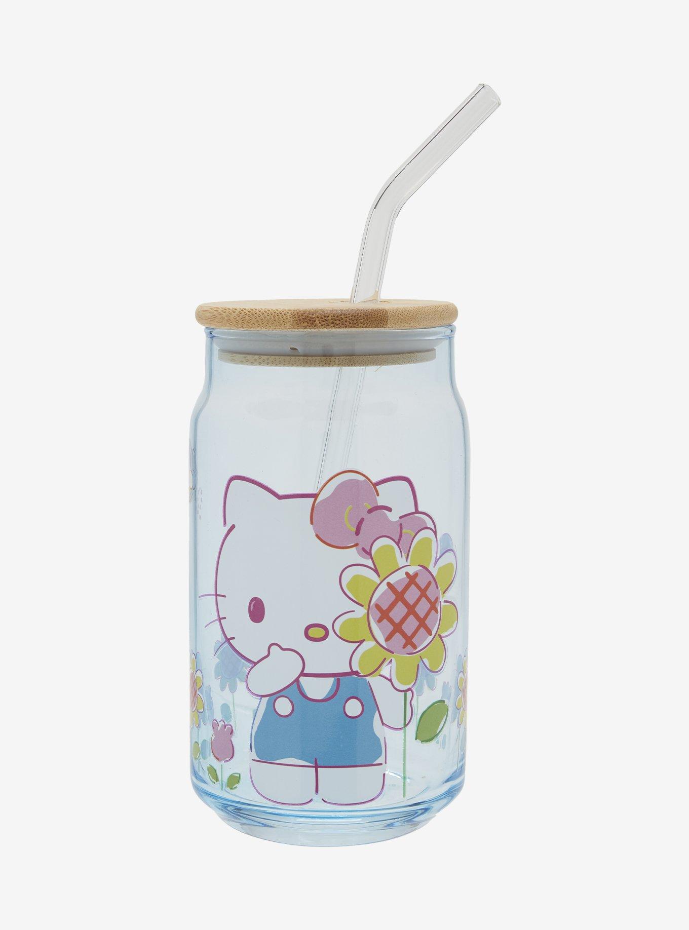 Sanrio Hello Kitty Floral Glass Cup with Straw, , hi-res