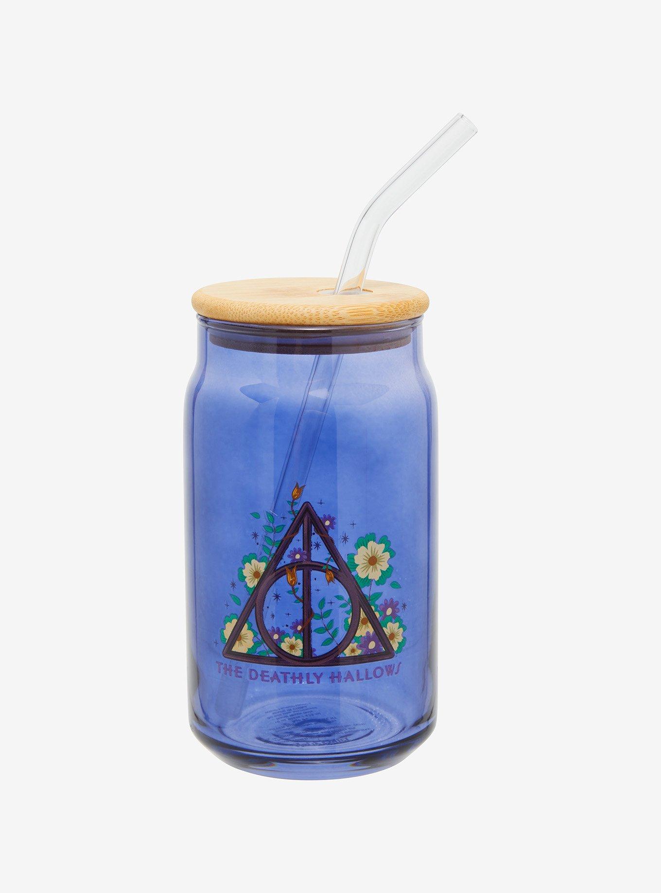 Harry Potter The Deathly Hallows Floral Glass Cup with Straw, , hi-res