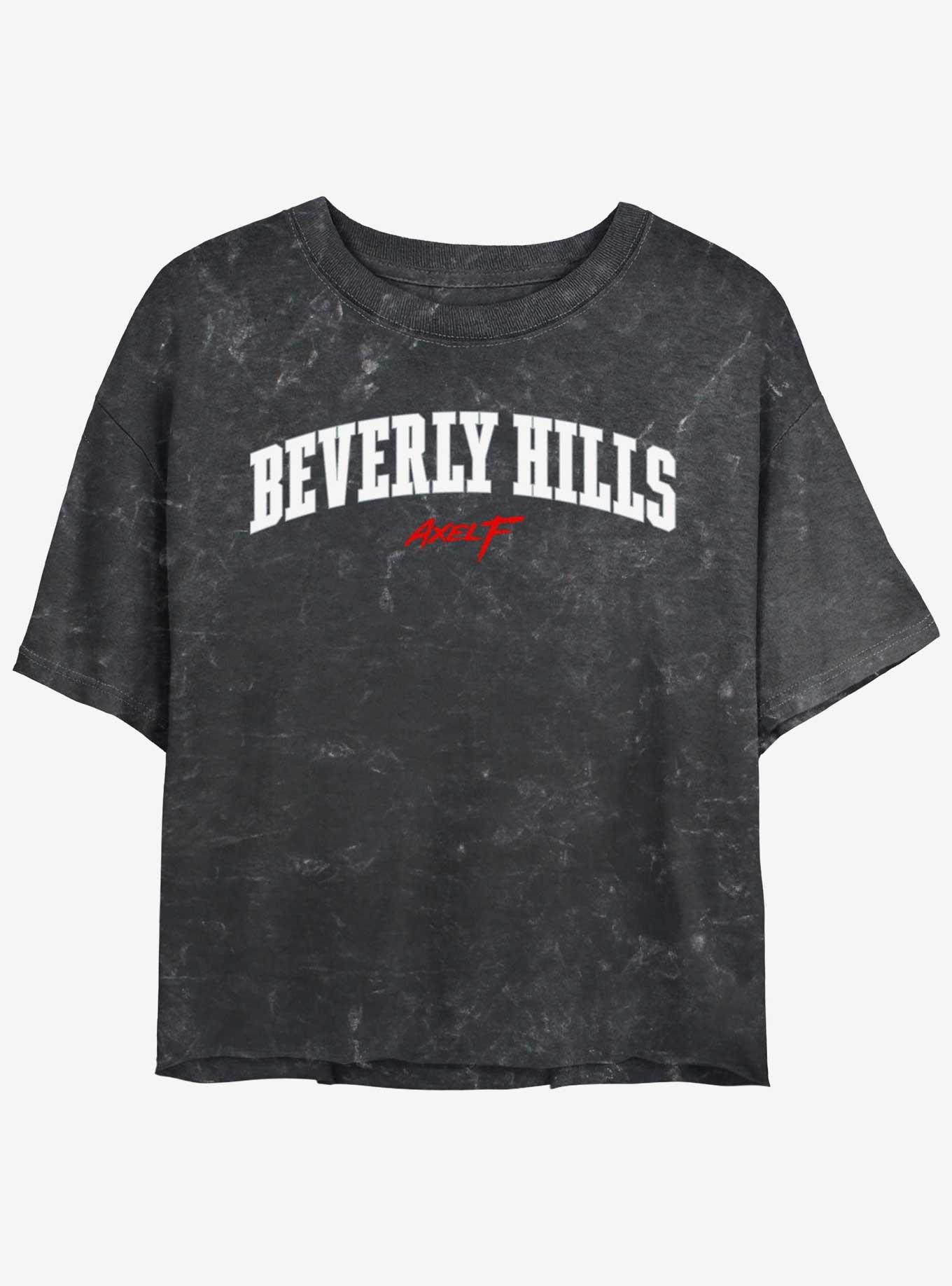 Beverly Hills Cop Collegiate Girls Mineral Wash Crop T-Shirt, BLACK, hi-res