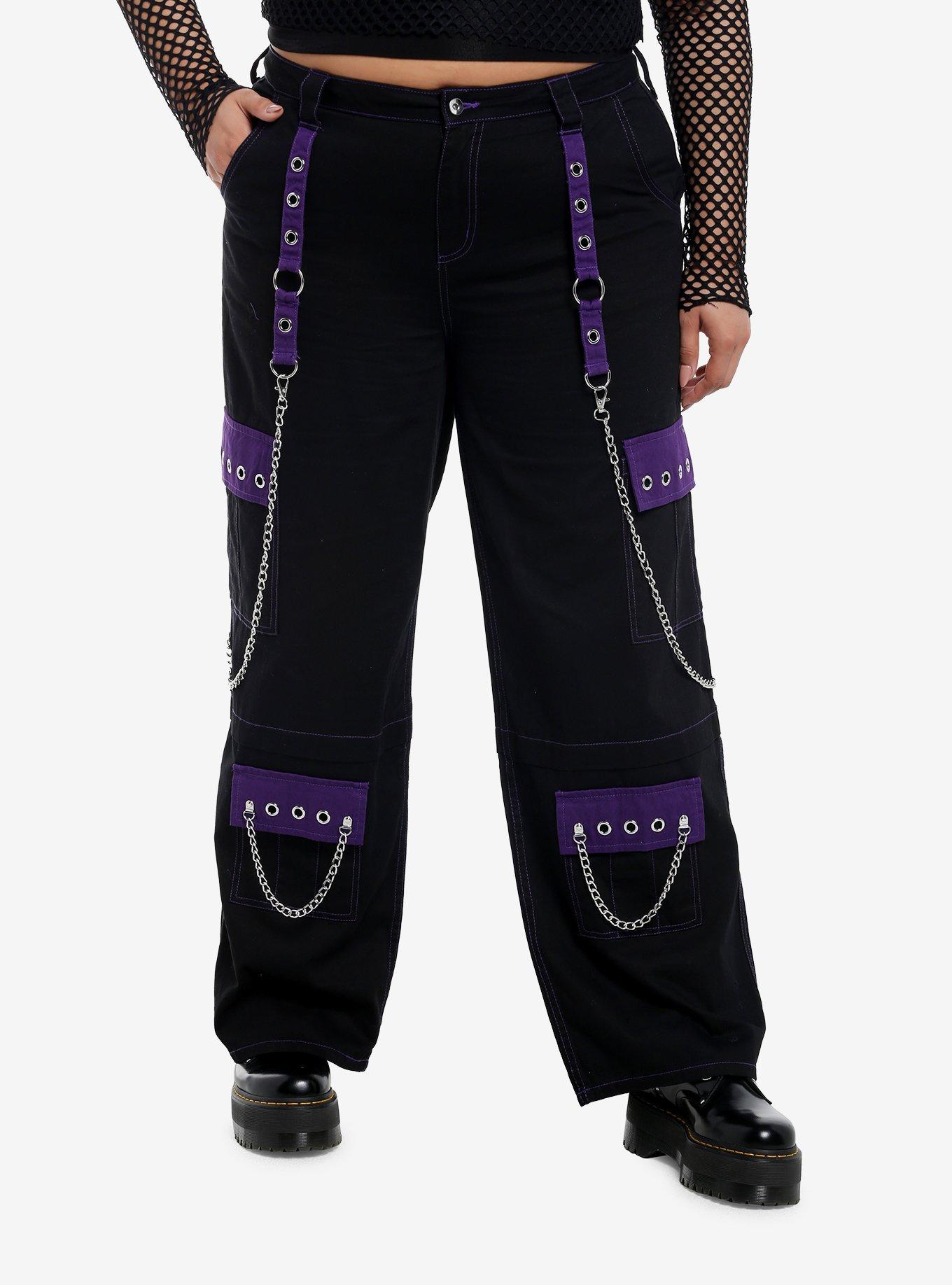 Black & Purple Grommet Strap Carpenter Pants Plus Size | Hot