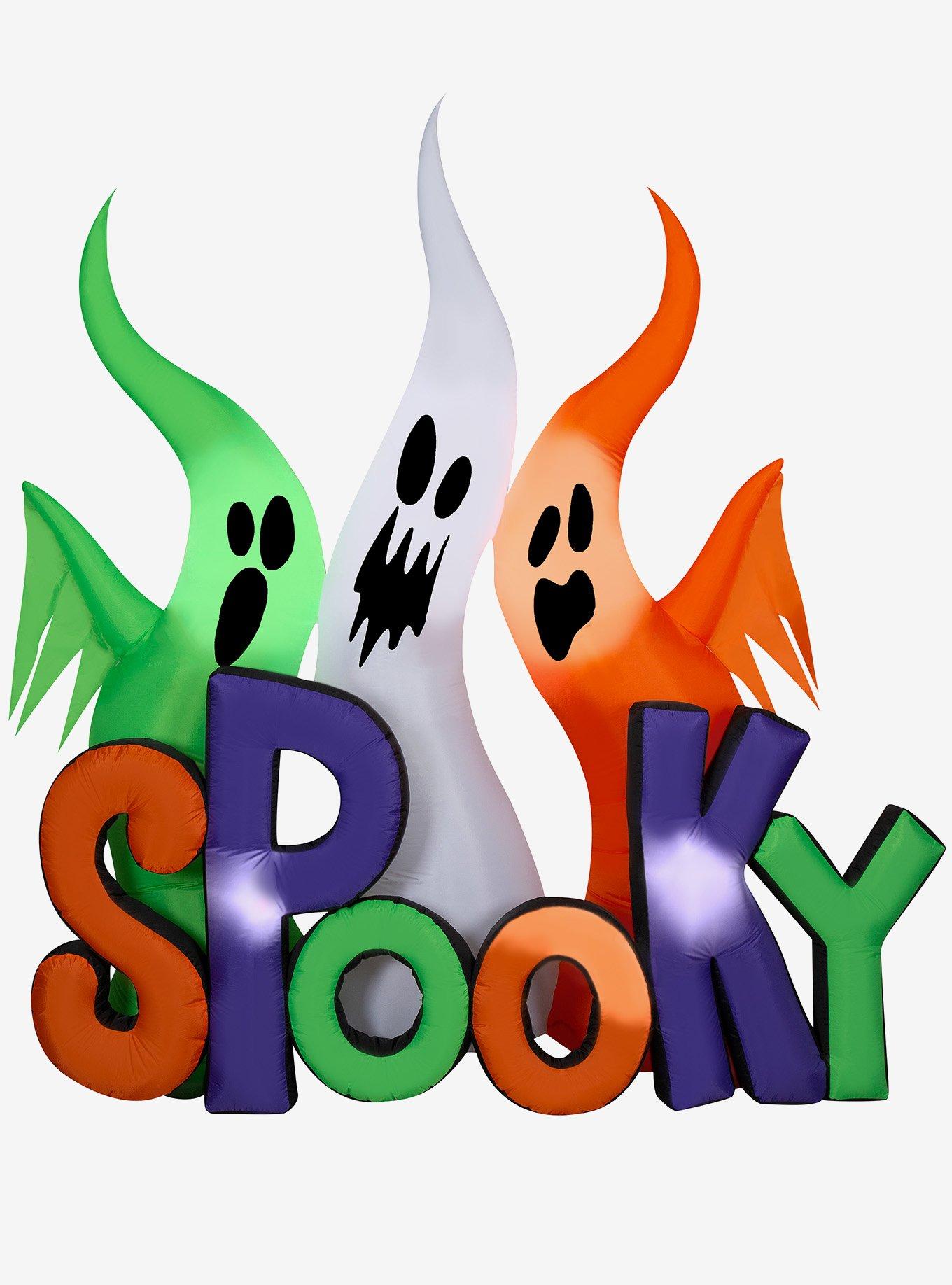 Ghosts with "Spooky" Sign Inflatable Decor, , hi-res