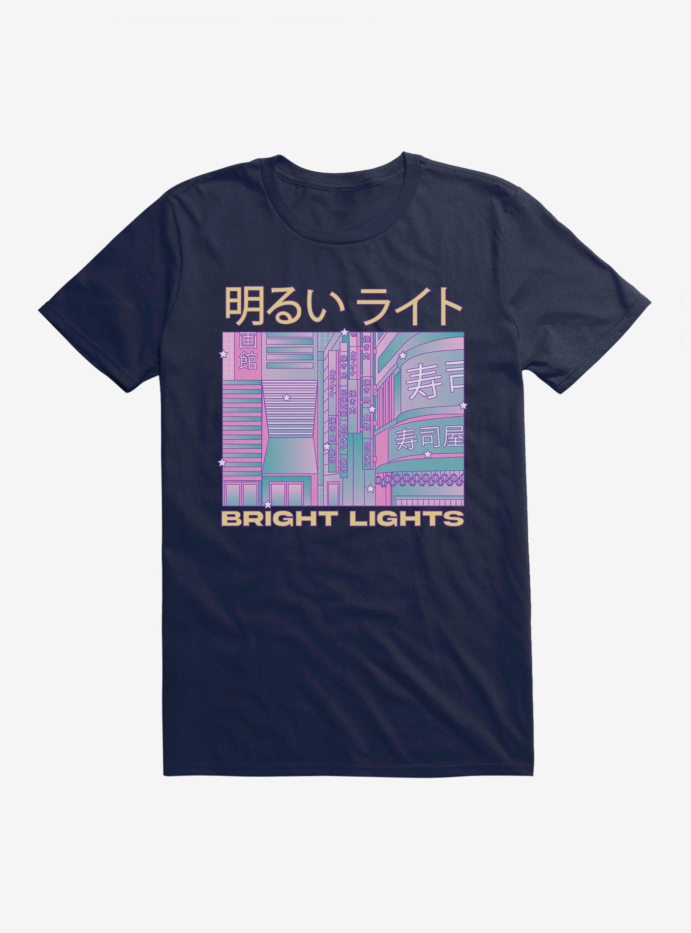 Vaporwave Bright Lights Japanese Text T-Shirt, MIDNIGHT NAVY, hi-res