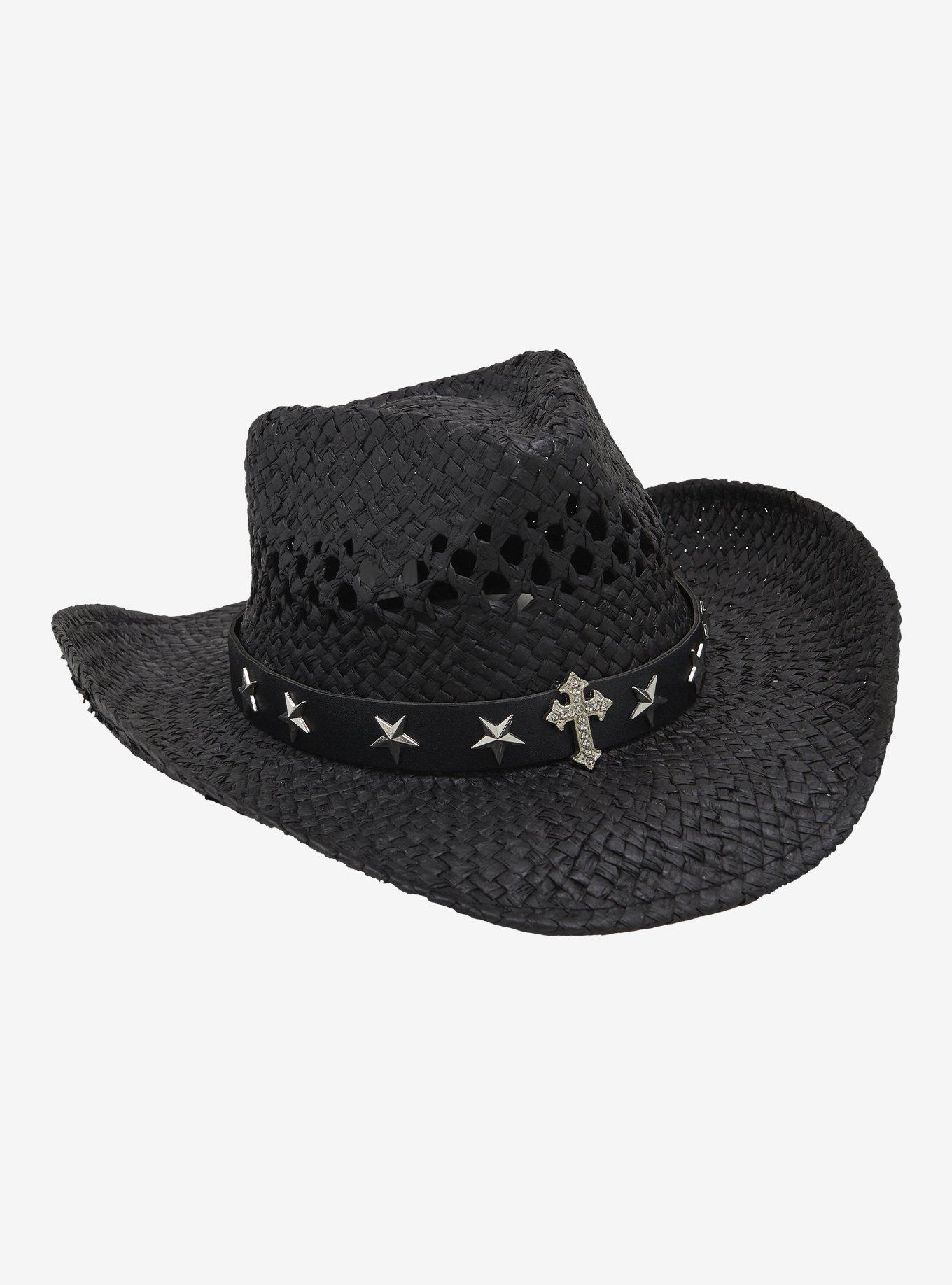 Black Star Cross Straw Cowboy Hat, , hi-res