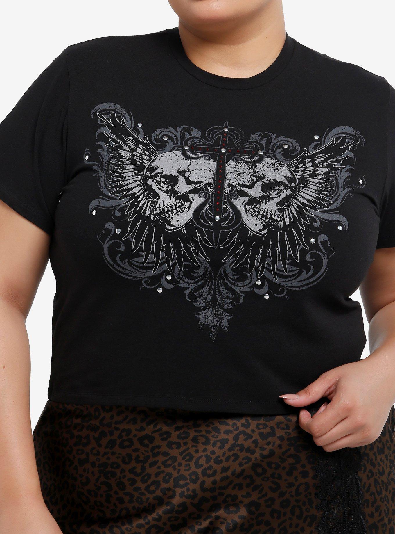 Social Collision Winged Skull Stud & Rhinestone Girls Baby T-Shirt Plus Size, , hi-res