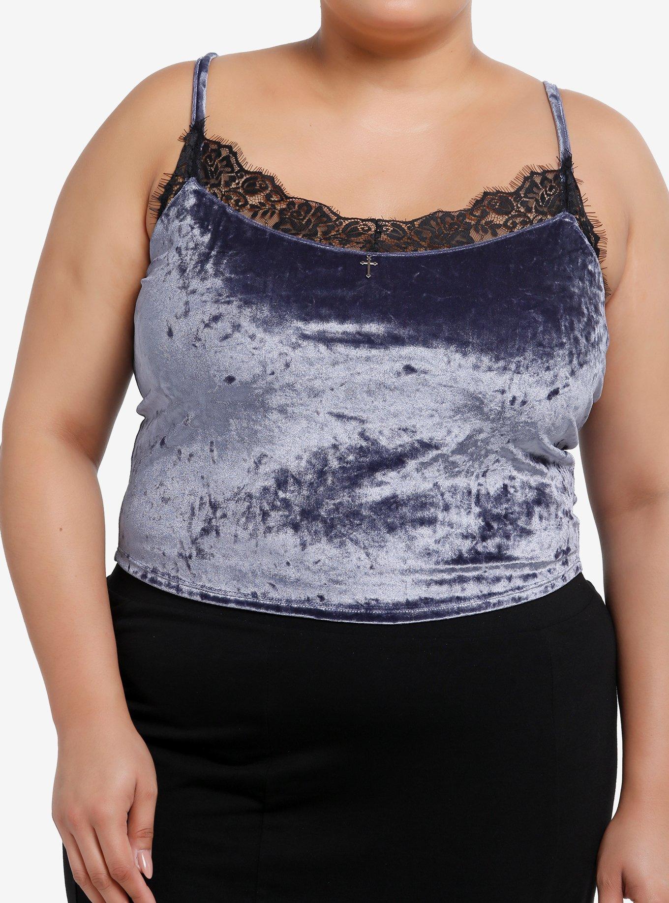 Cosmic Aura Blue Velvet Lace Trim Cami Plus Size, , hi-res