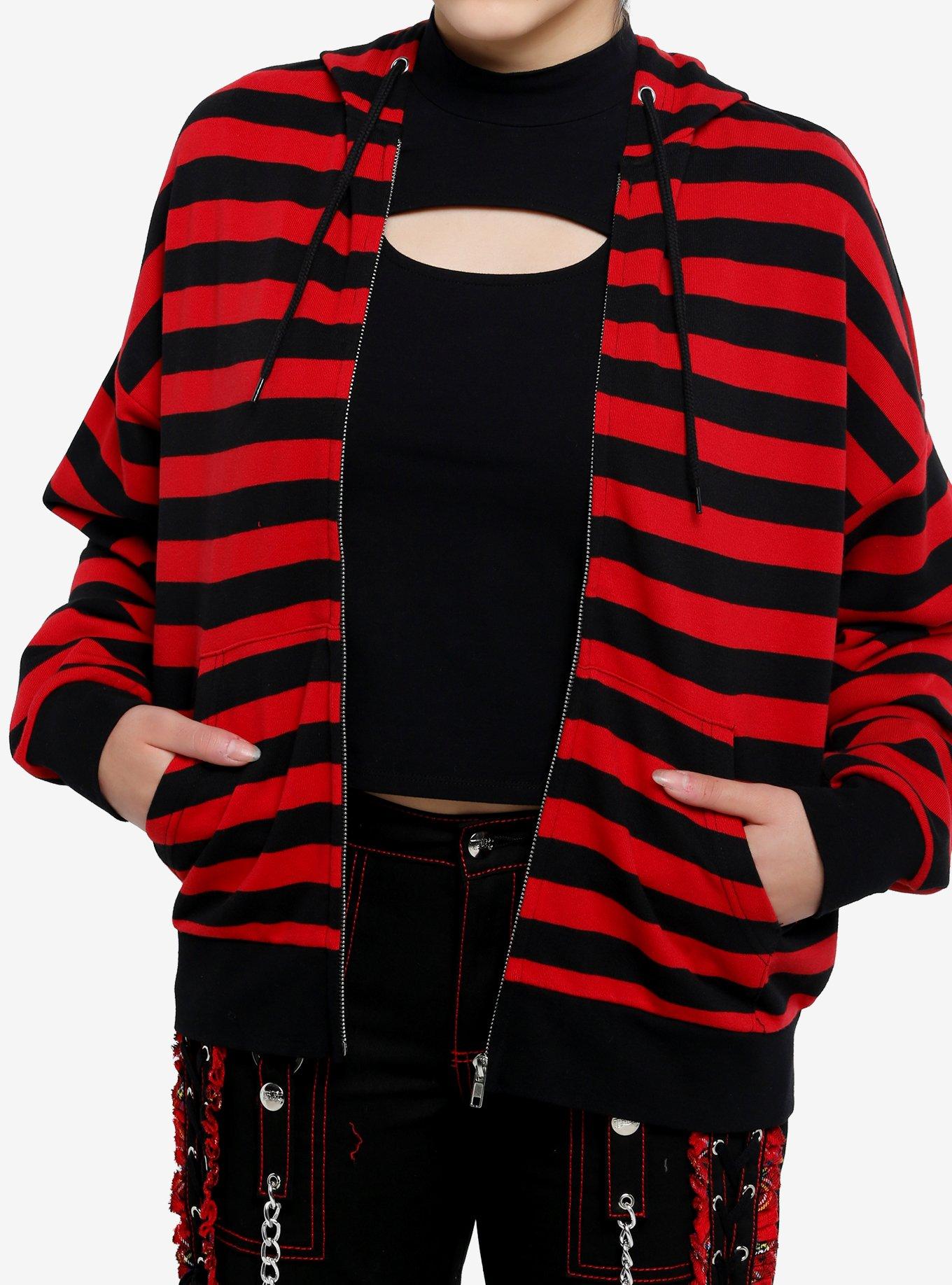 Social Collision Red & Black Stripe Star Patch Girls Hoodie, , hi-res