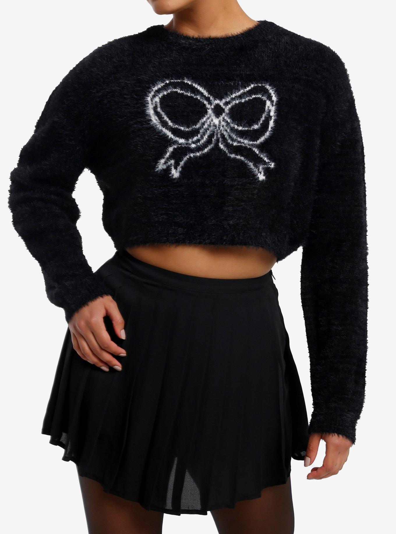 Sweet Society White Bow Fuzzy Girls Sweater, , hi-res