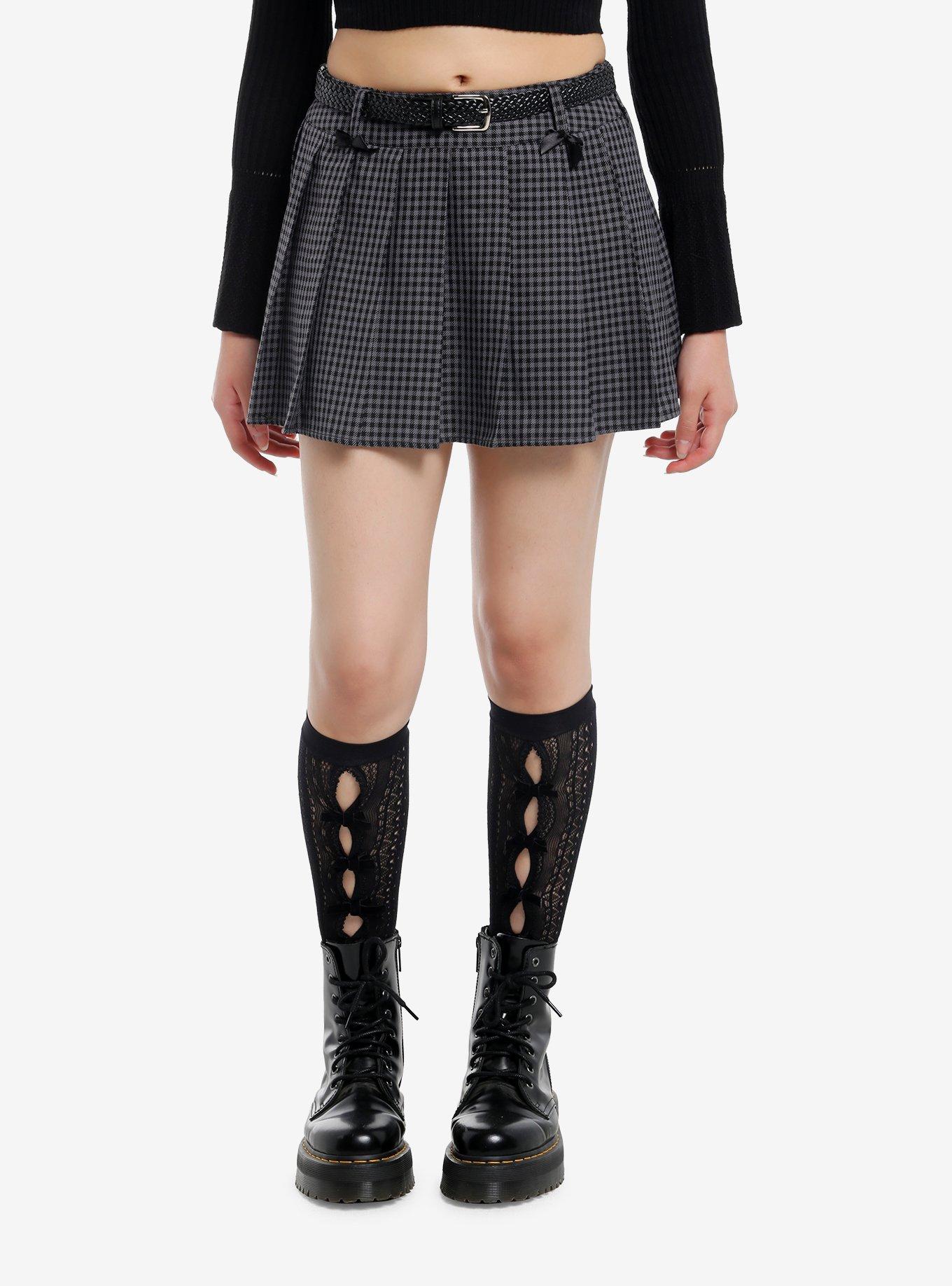 スカート BLACK AND GREY SKIRT Sweet Society Black & Grey Micro Gingham Pleated Mini Skirt