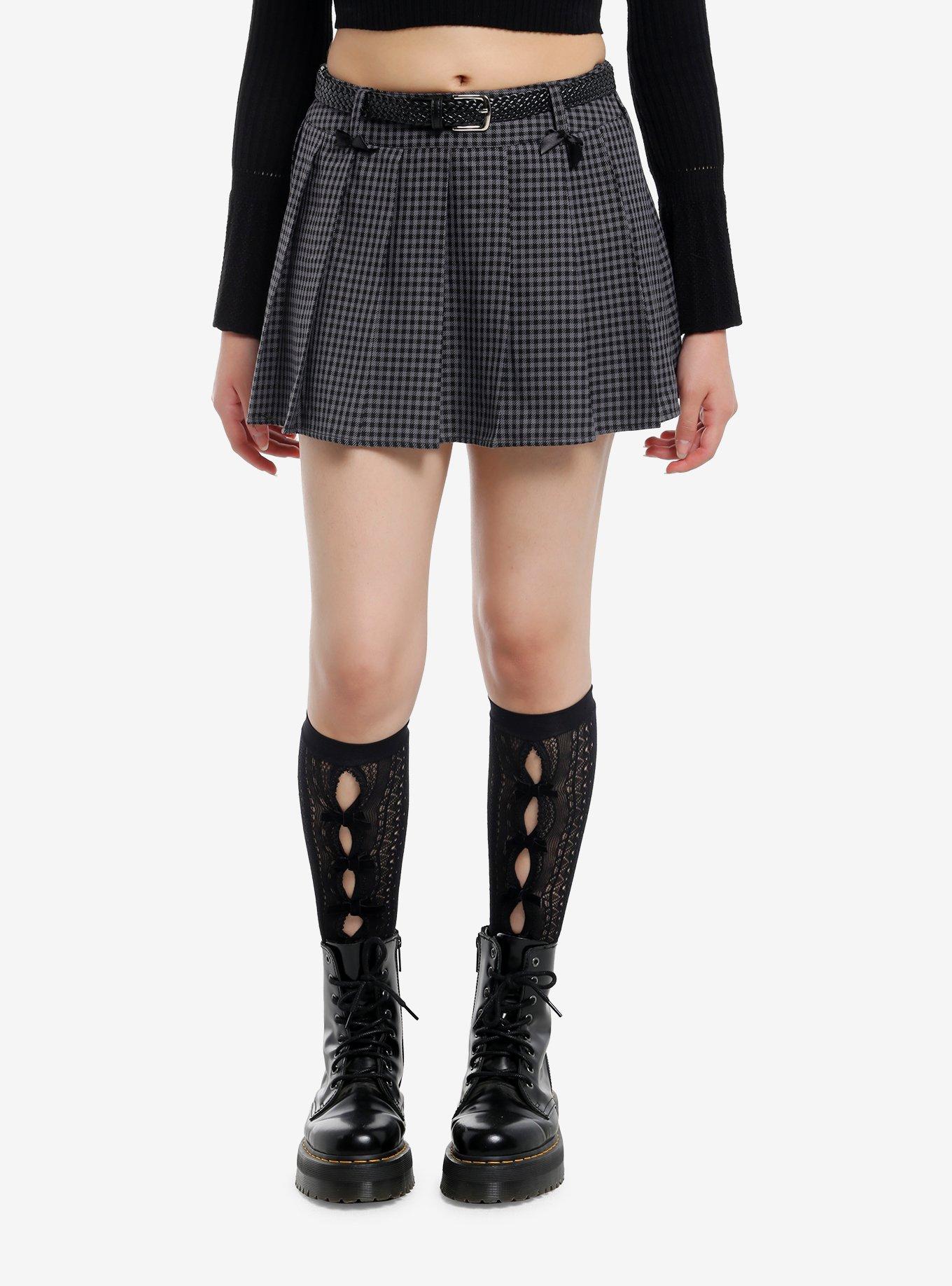 Sweet Society Black & Grey Micro Gingham Pleated Mini Skirt, , hi-res