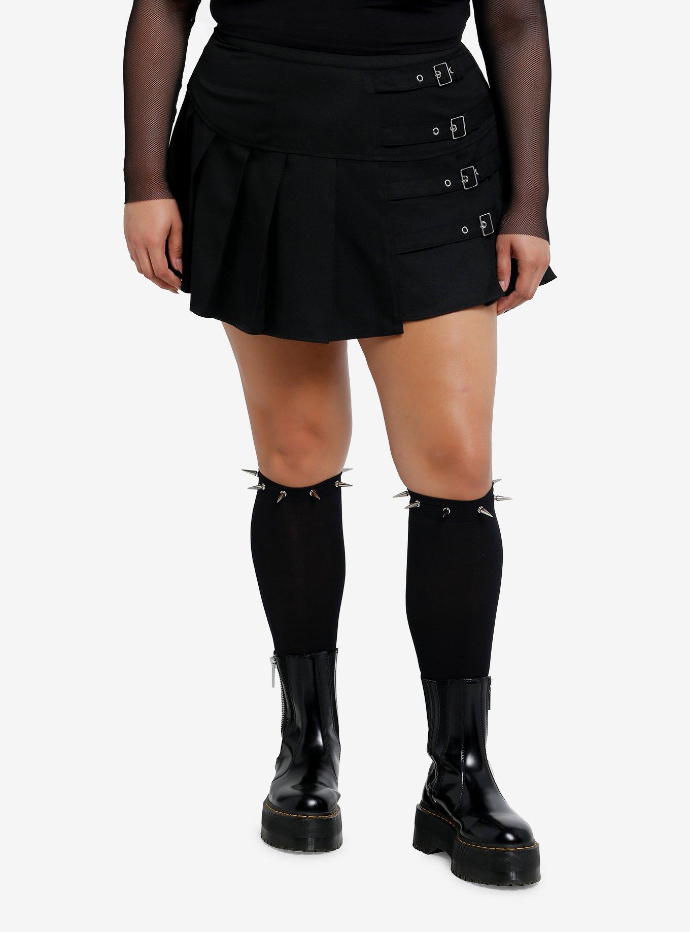 Social Collision Black Side Buckle Mini Skirt Plus Size, , hi-res