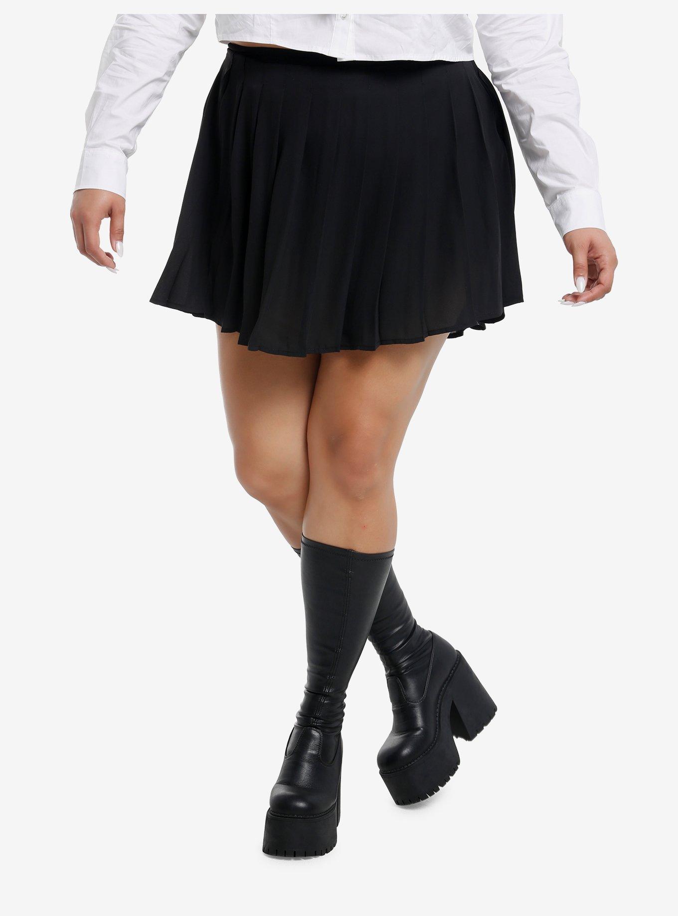 Sweet Society Black Pleated Flowy Skort Plus Size, , hi-res