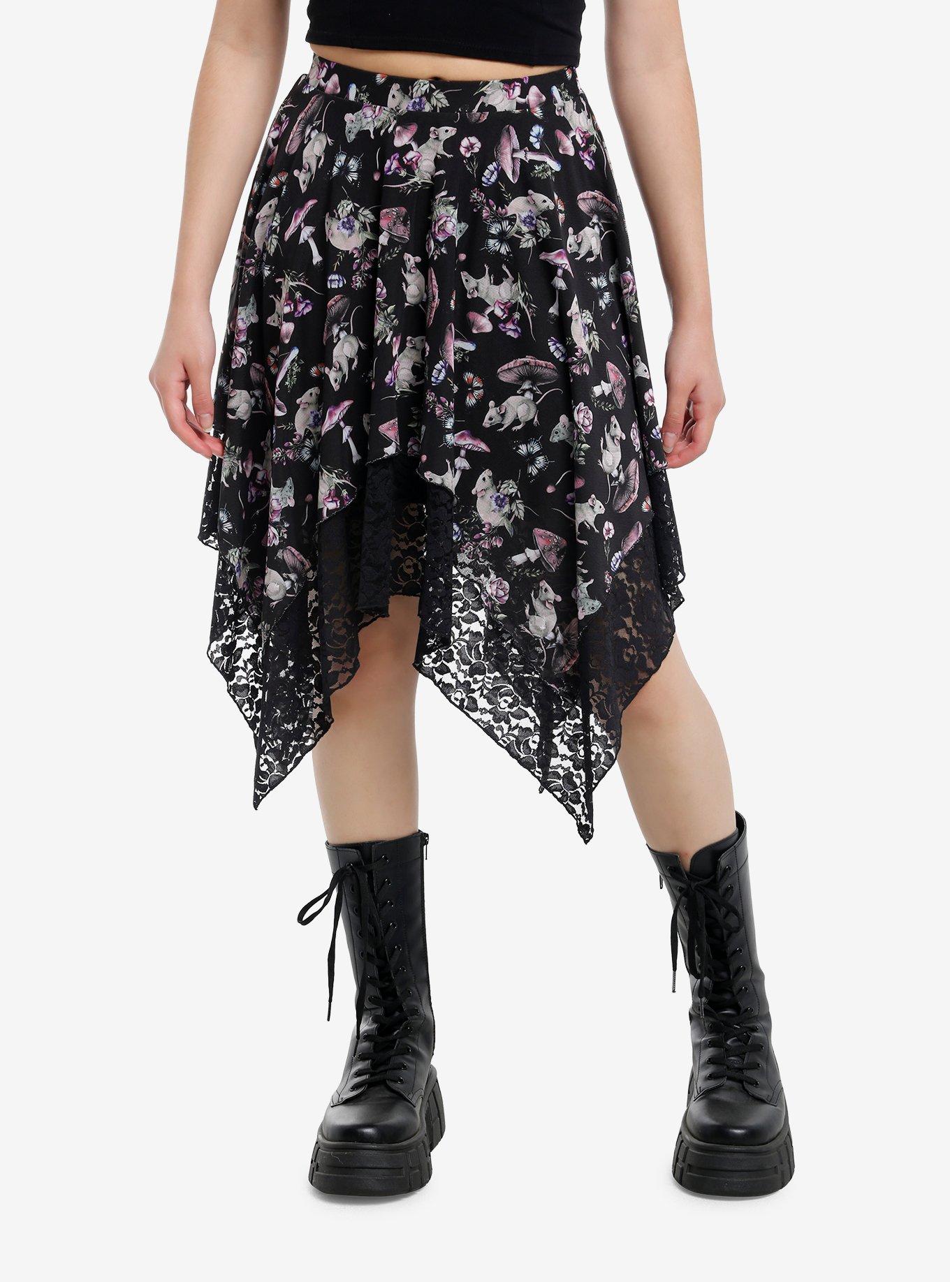 Thorn & Fable Mushroom Rat Hanky Hem Midi Skirt, , hi-res