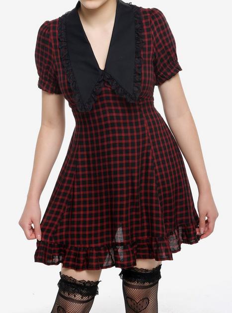 Sweet Society Red & Black Checkered Bib Collar Mini Dress | Hot Topic