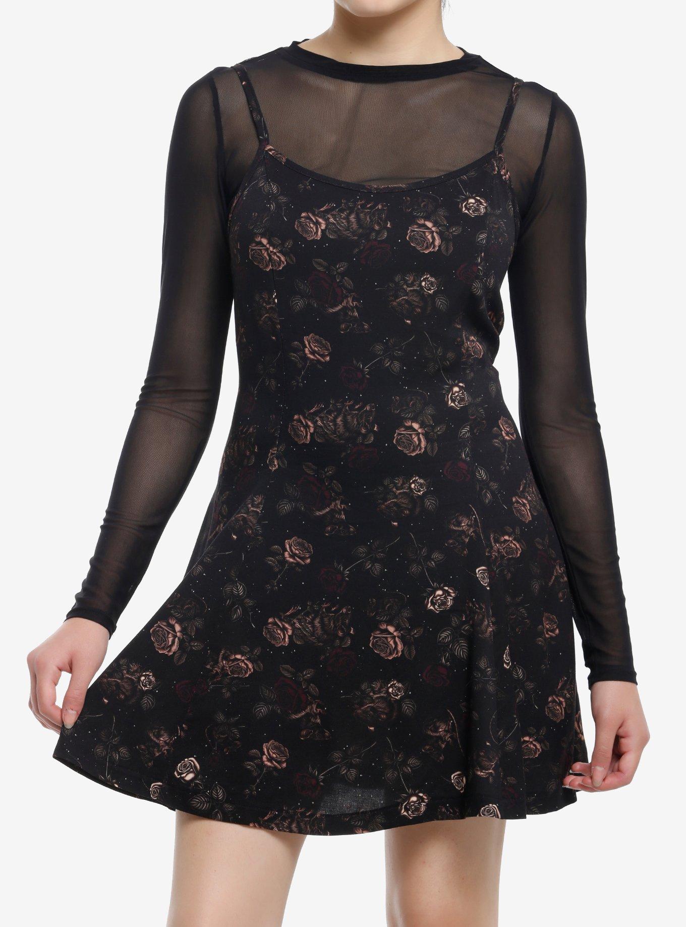 Thorn & Fable Rodents & Roses Mesh Twofer Cami Dress, , hi-res