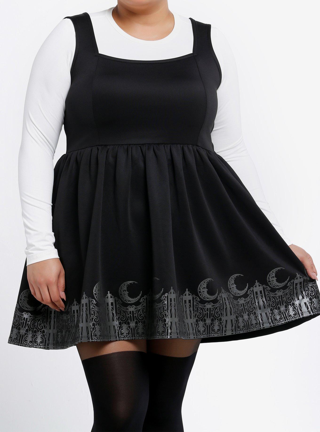 Cosmic Aura Black Gothic Border Skater Dress Plus Size, , hi-res