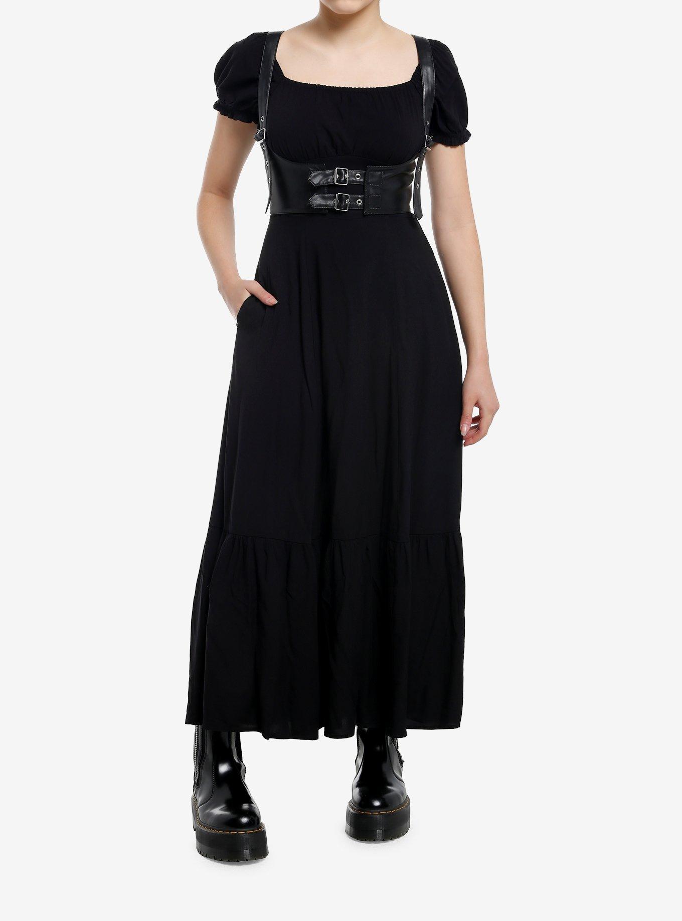 jalena lace-up back faux leather cocktail dress Black Faux Leather Spaghetti Strap Gold Chain Lace Up Double Slit Dress main image 1