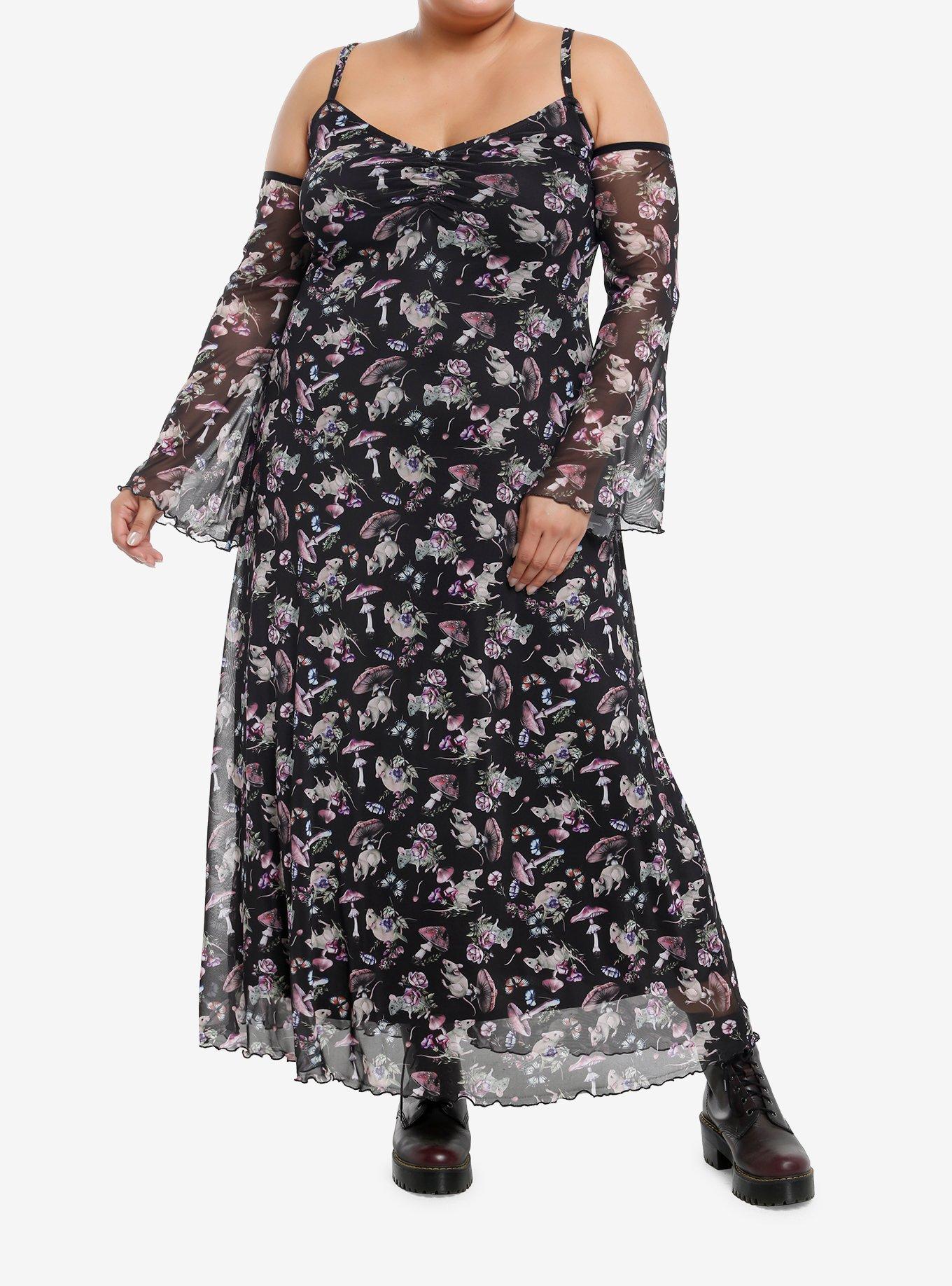 Thorn & Fable Mushroom Rat Cold Shoulder Maxi Dress Plus Size, , hi-res