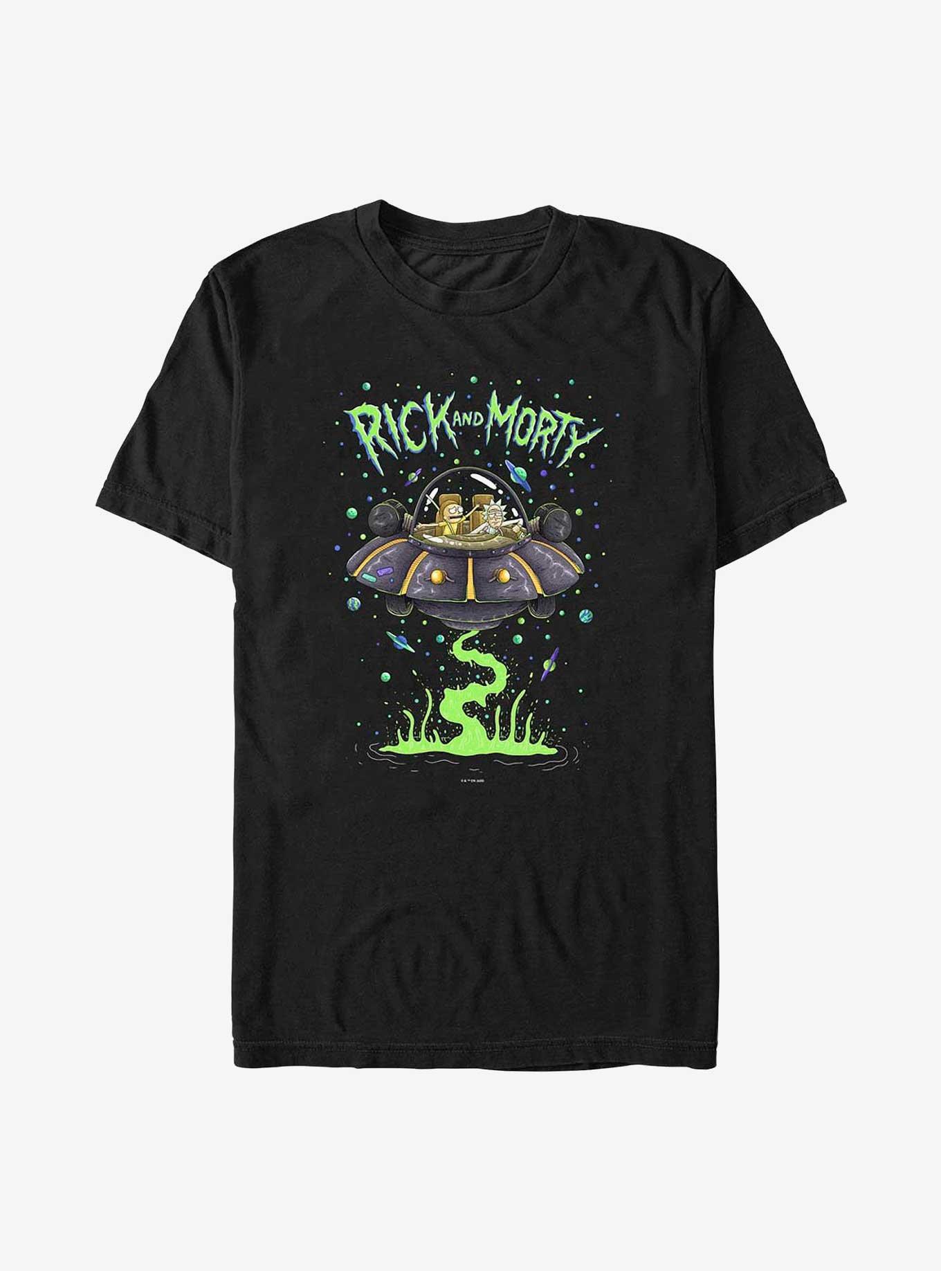 Rick and Morty Spaceship Takeoff Big & Tall T-Shirt, BLACK, hi-res