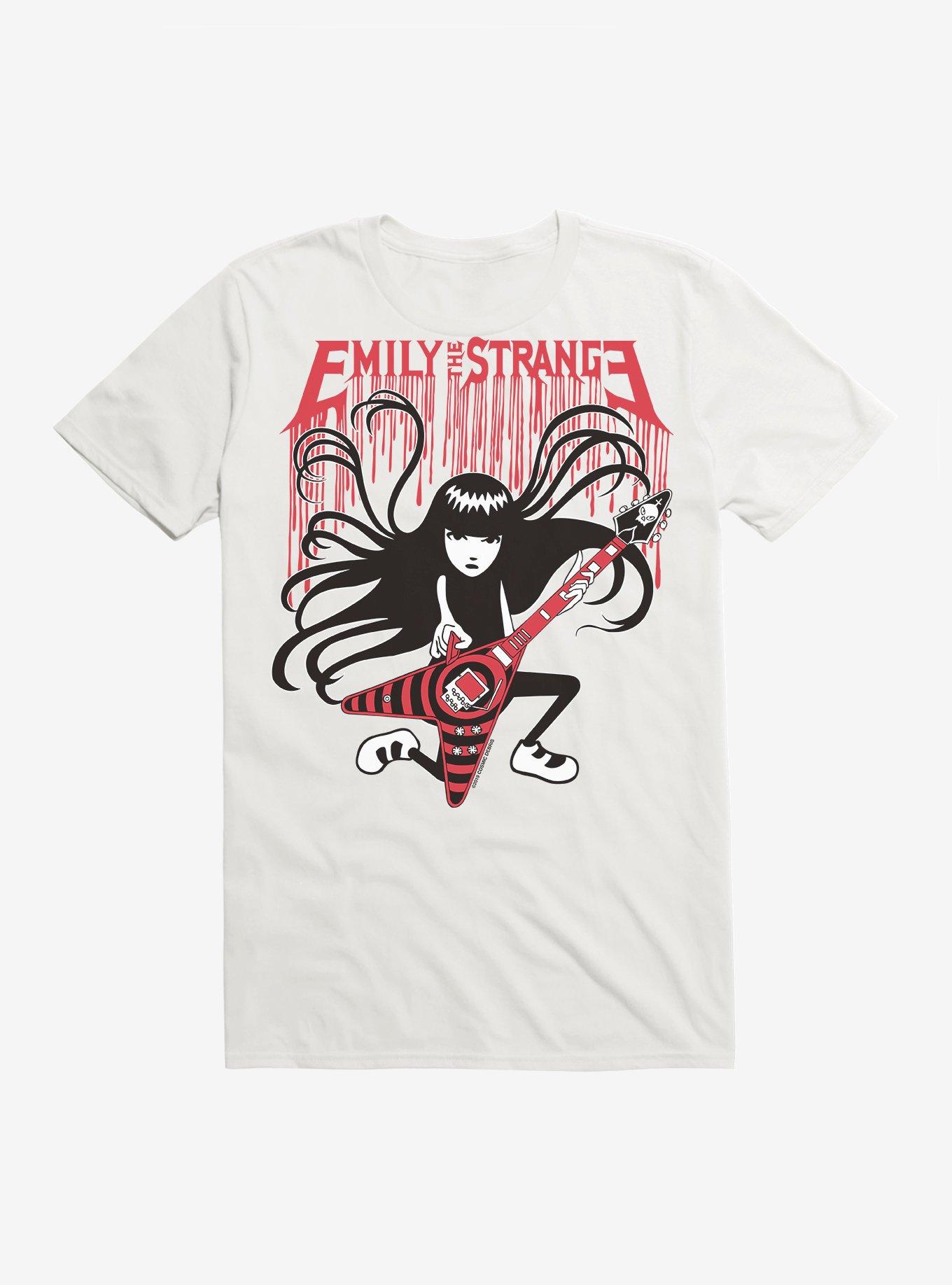 Emily The Strange Hair Guitar T-Shirt, WHITE, hi-res