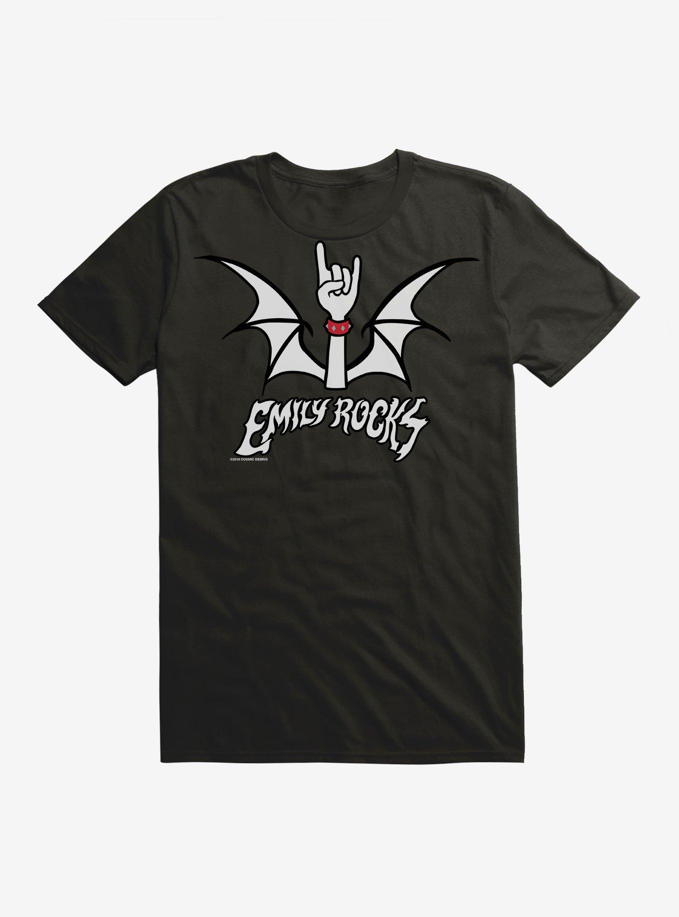 Emily The Strange Emily Rocks Bat Wings Black T-Shirt, , hi-res