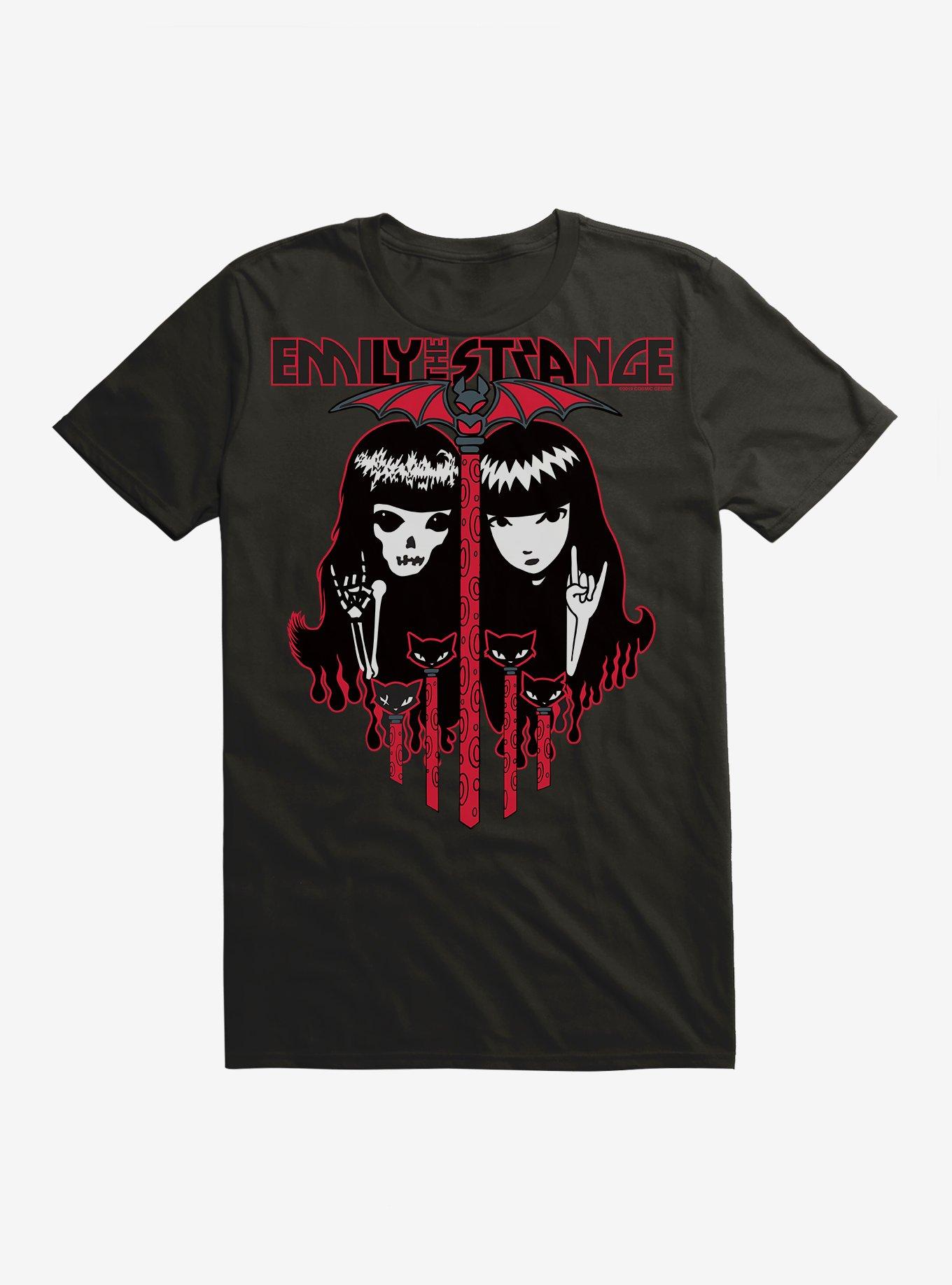 Emily The Strange Skeleton Twin Black T-Shirt, , hi-res