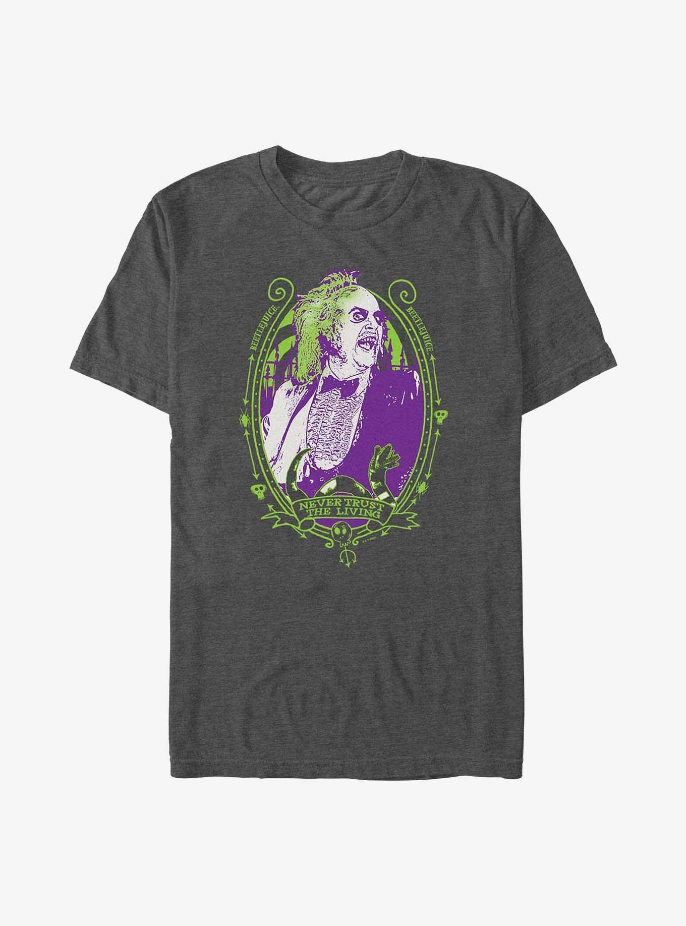 Beetlejuice Never Trust The Living Big & Tall T-Shirt, CHAR HTR, hi-res