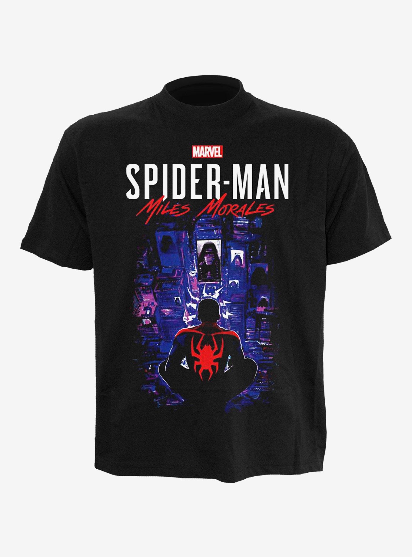 Marvel Spider-Man Miles Morales City Overwatch Front Print T-Shirt, BLACK, hi-res