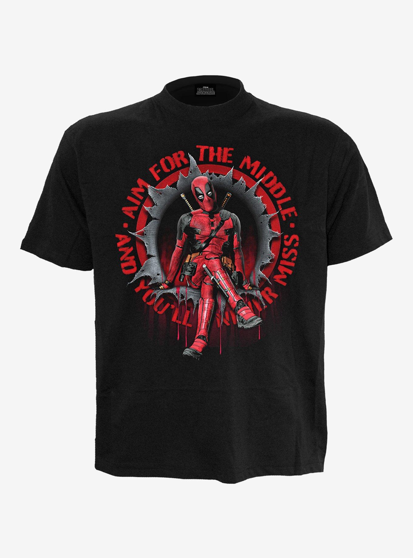 Deadpool Aim For The Middle Front Print T-Shirt, , hi-res