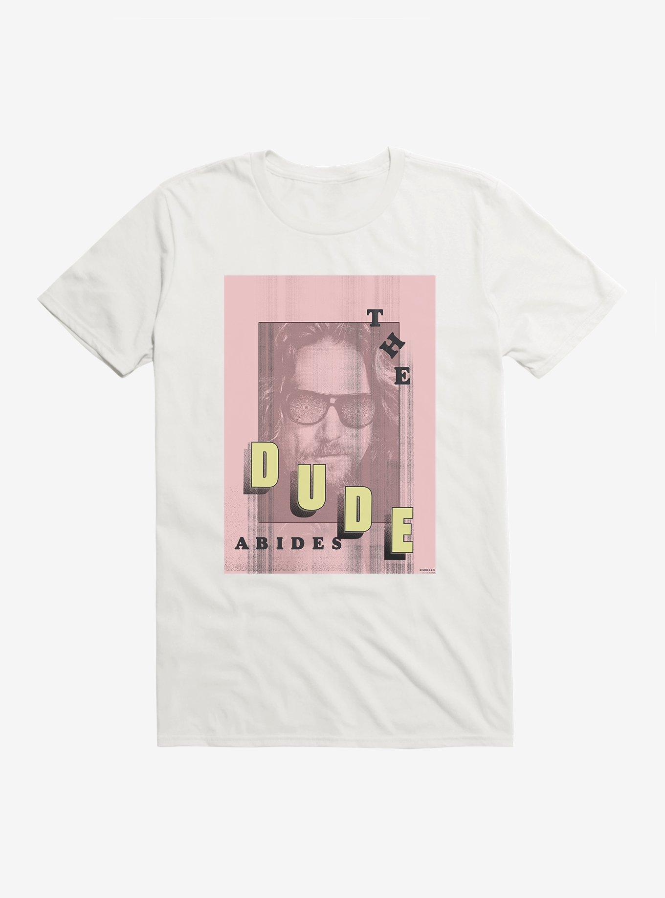 The Big Lebowski The Dude Abides Pink T-Shirt, WHITE, hi-res