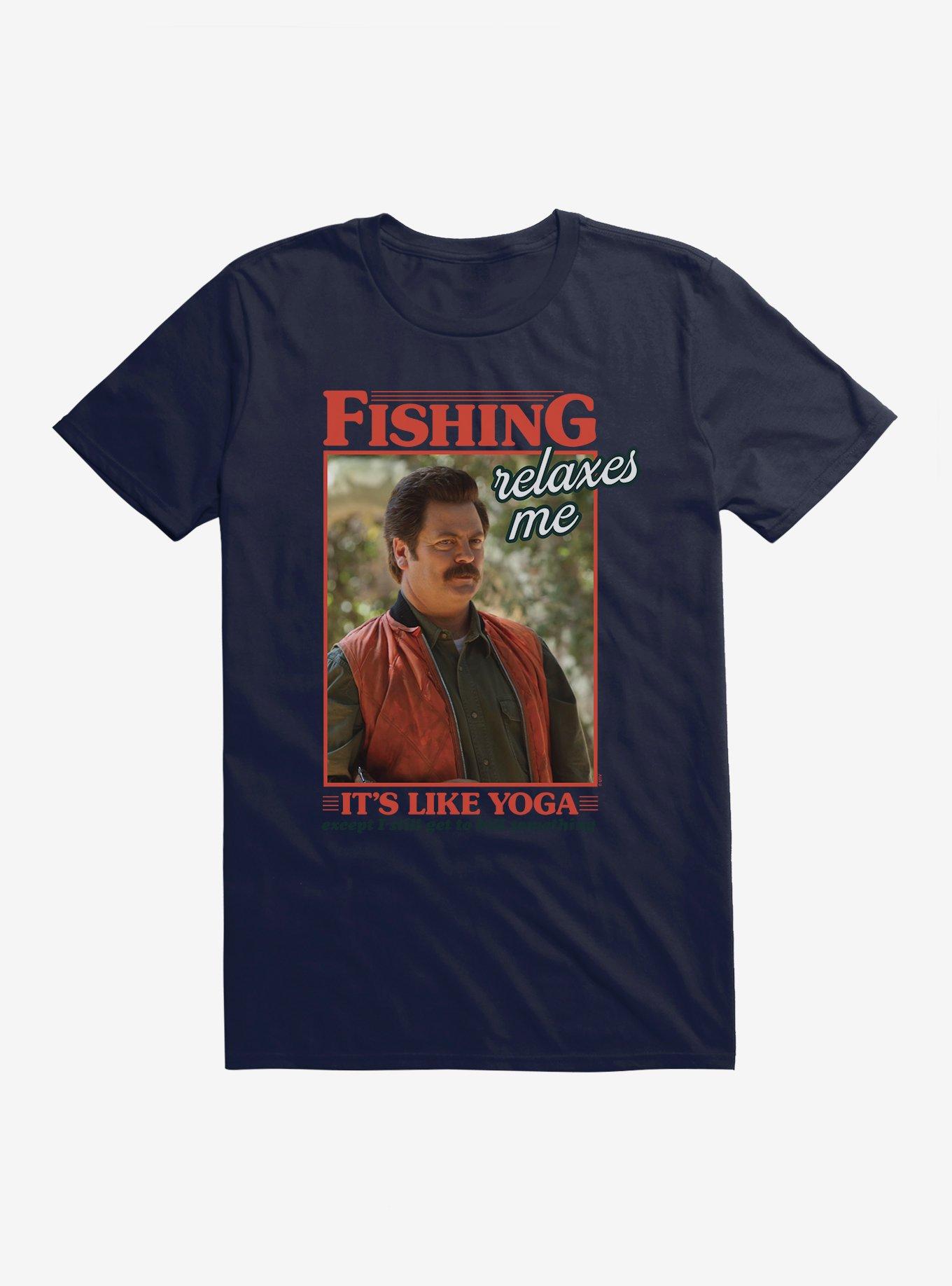 Parks And Recreation Fishing Like Yoga T-Shirt, NAVY, hi-res