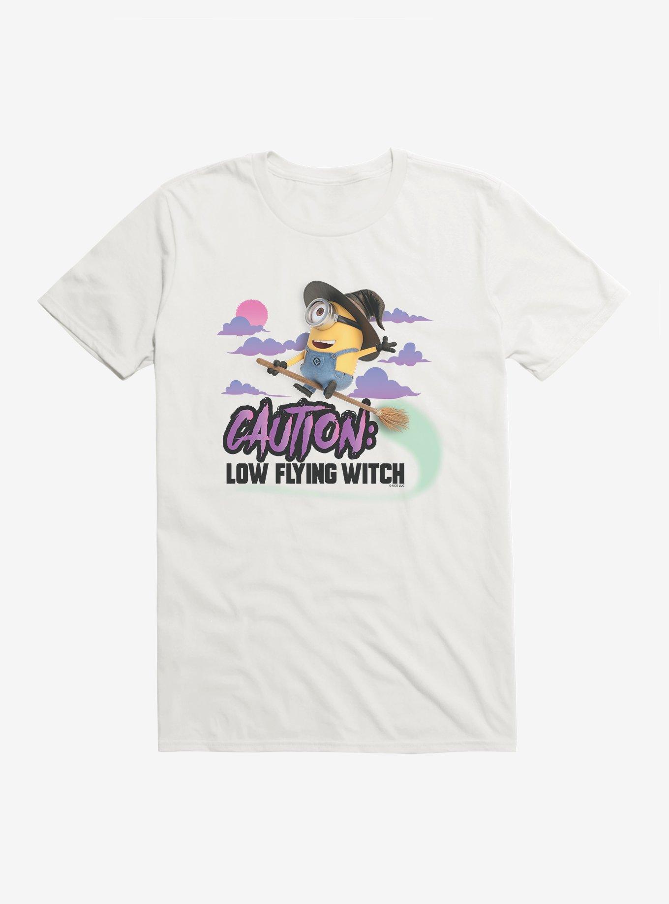 Minions Caution: Low Flying Witch T-Shirt, WHITE, hi-res