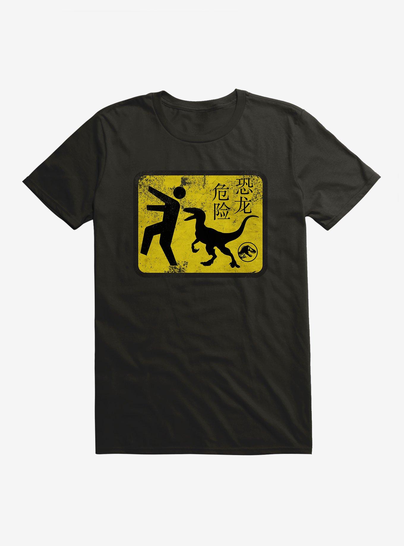 Jurassic World Dominion Caution Sign Yellow T-Shirt, BLACK, hi-res