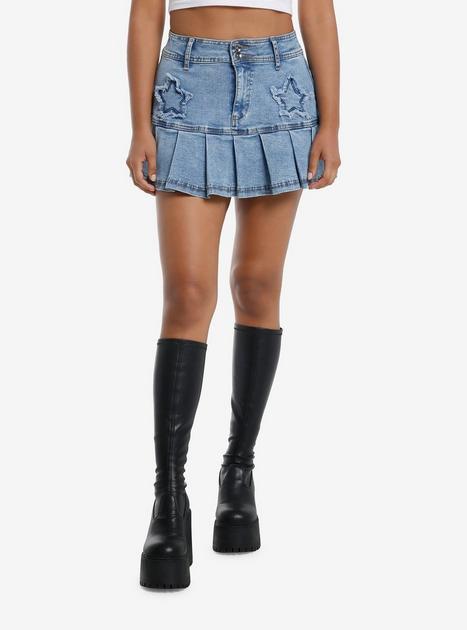 Sweet Society Star Patch Pleated Denim Skirt | Hot Topic