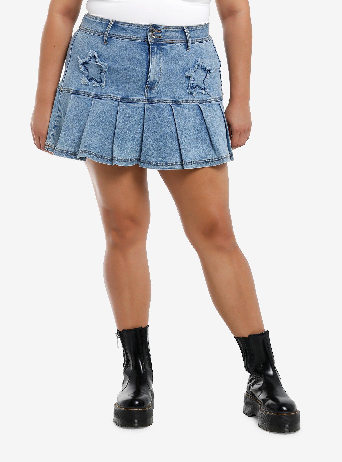 Sweet Society Star Patch Pleated Denim Skirt