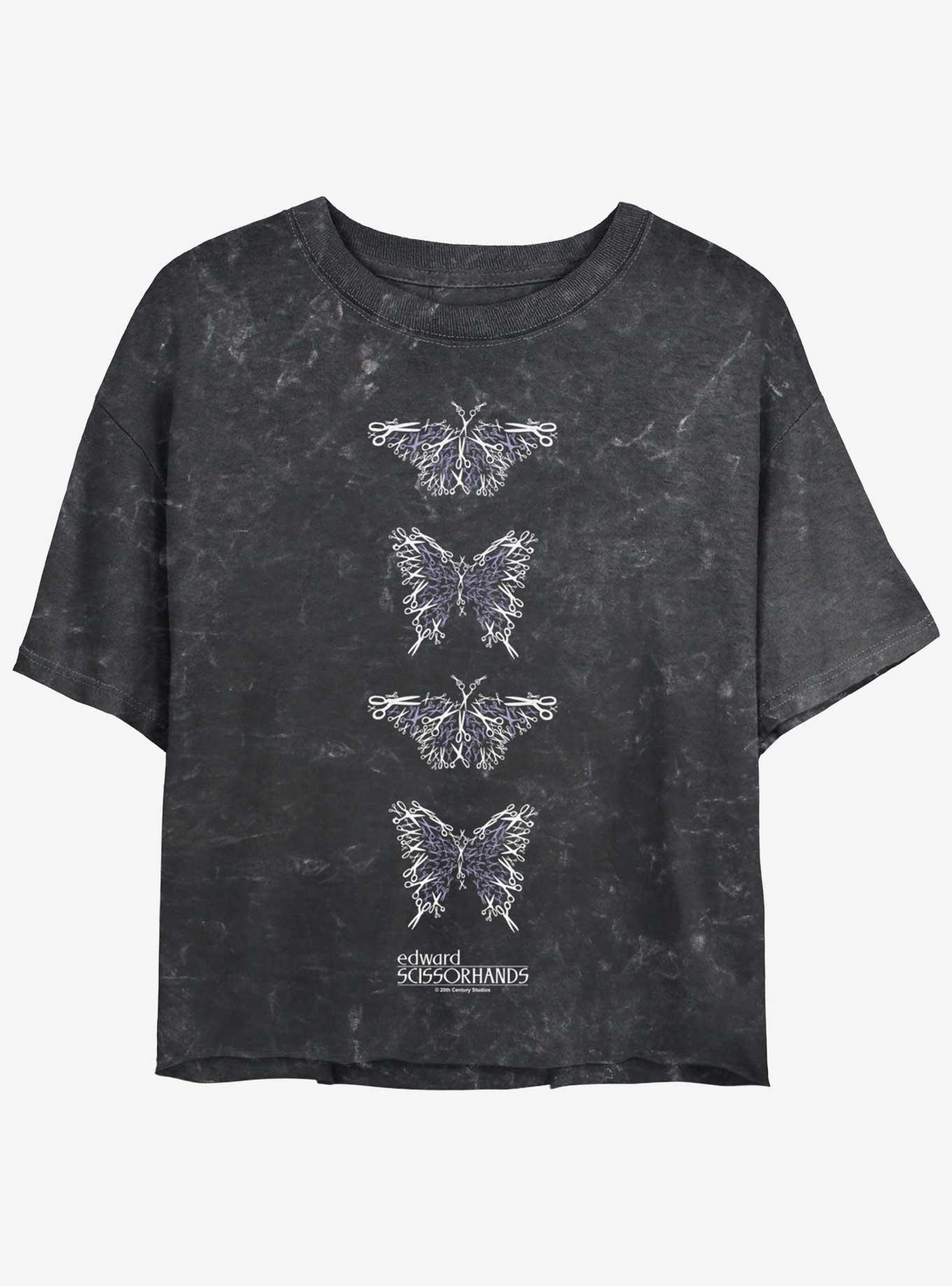 Edward Scissorhands Butterfly Scissors Girls Mineral Wash Crop T-Shirt, , hi-res