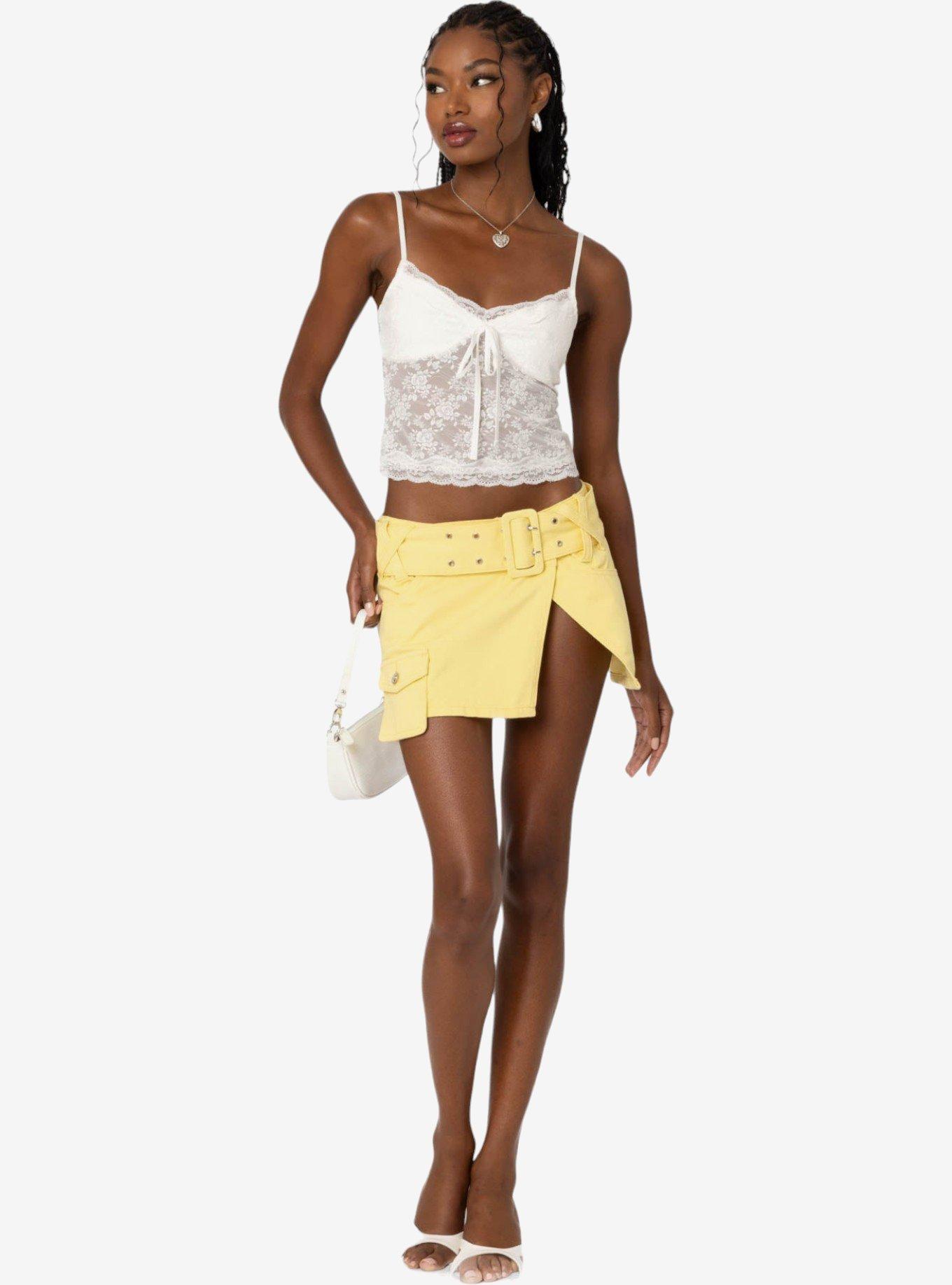 Edikted Belted Denim Wrap Mini Skirt, BRIGHT YELLOW, hi-res