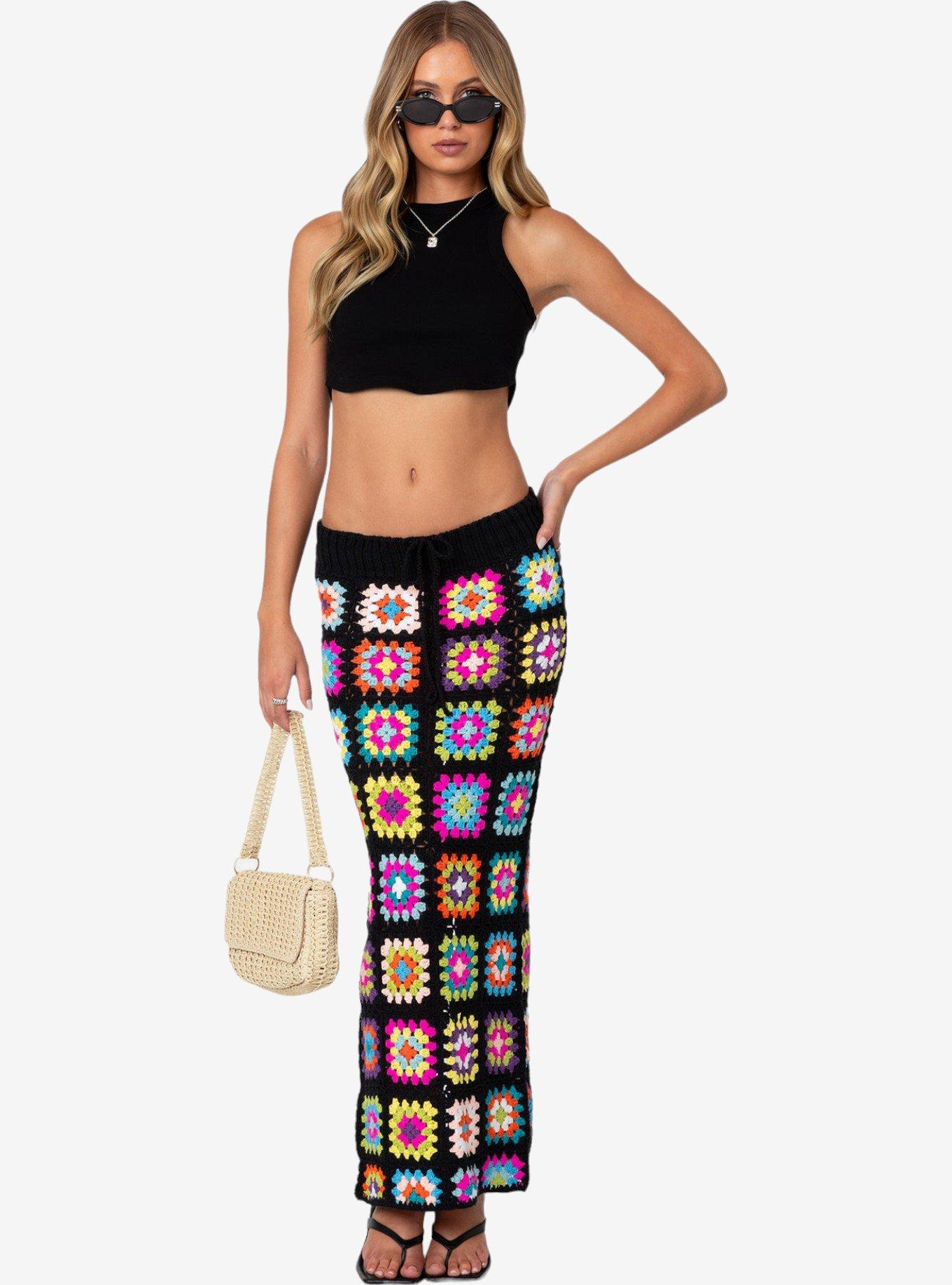 Edikted Patchwork Crochet Maxi Skirt, MULTI, hi-res