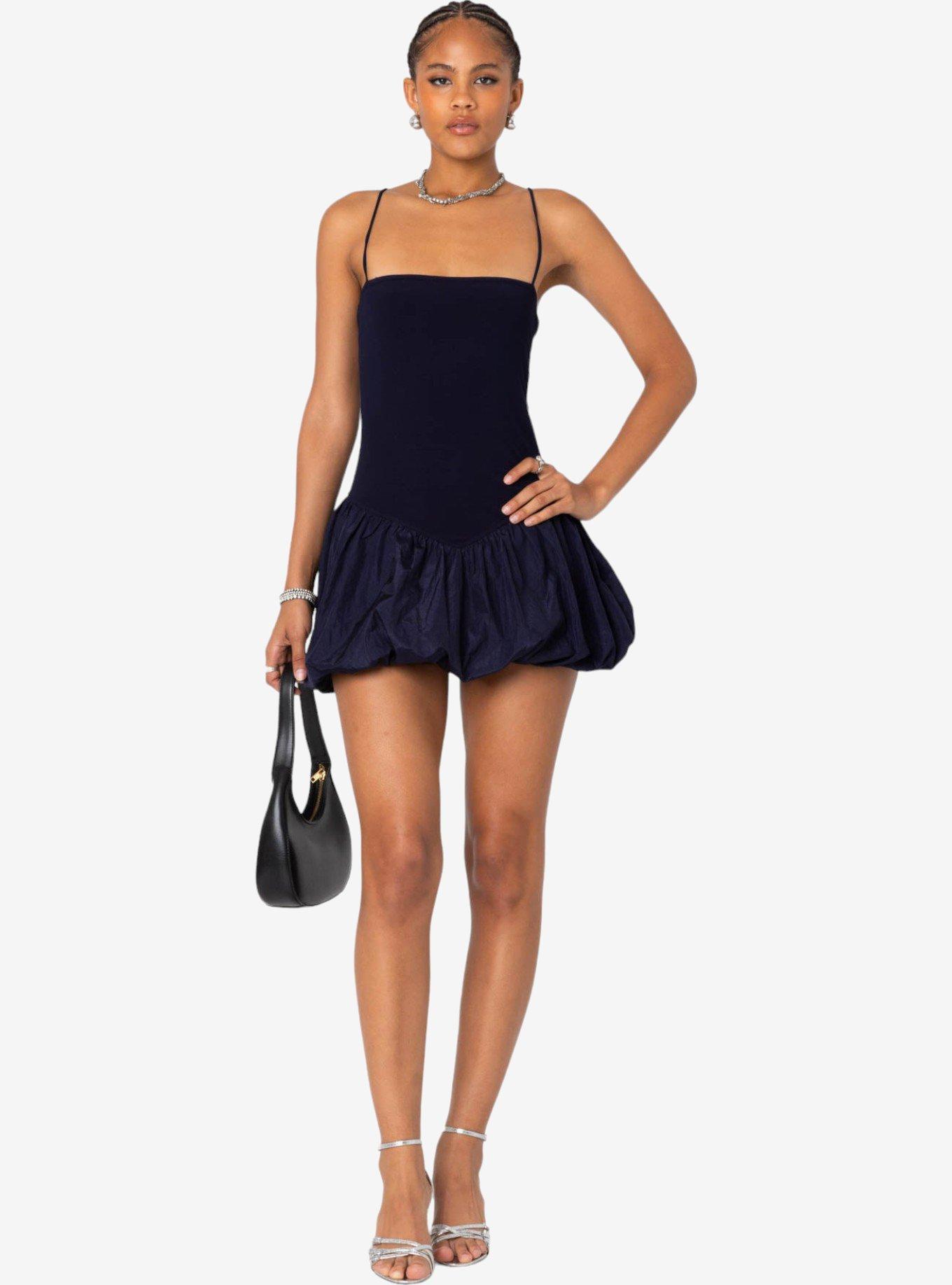 Edikted Ribbed Bubble Skirt Mini Dress, BLUE, hi-res
