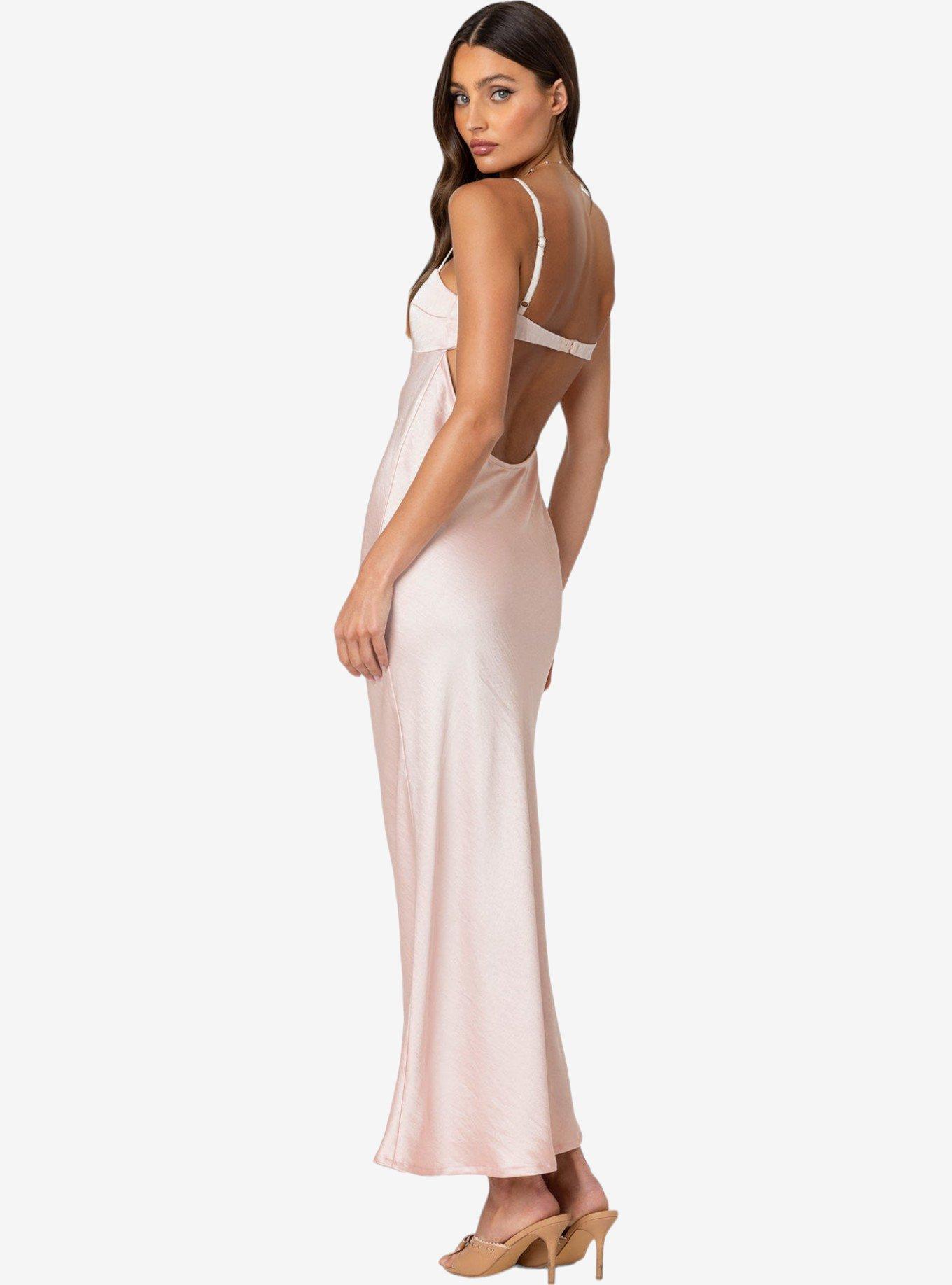 Edikted Vienna Open Back Satin Maxi Dress, PINK, hi-res