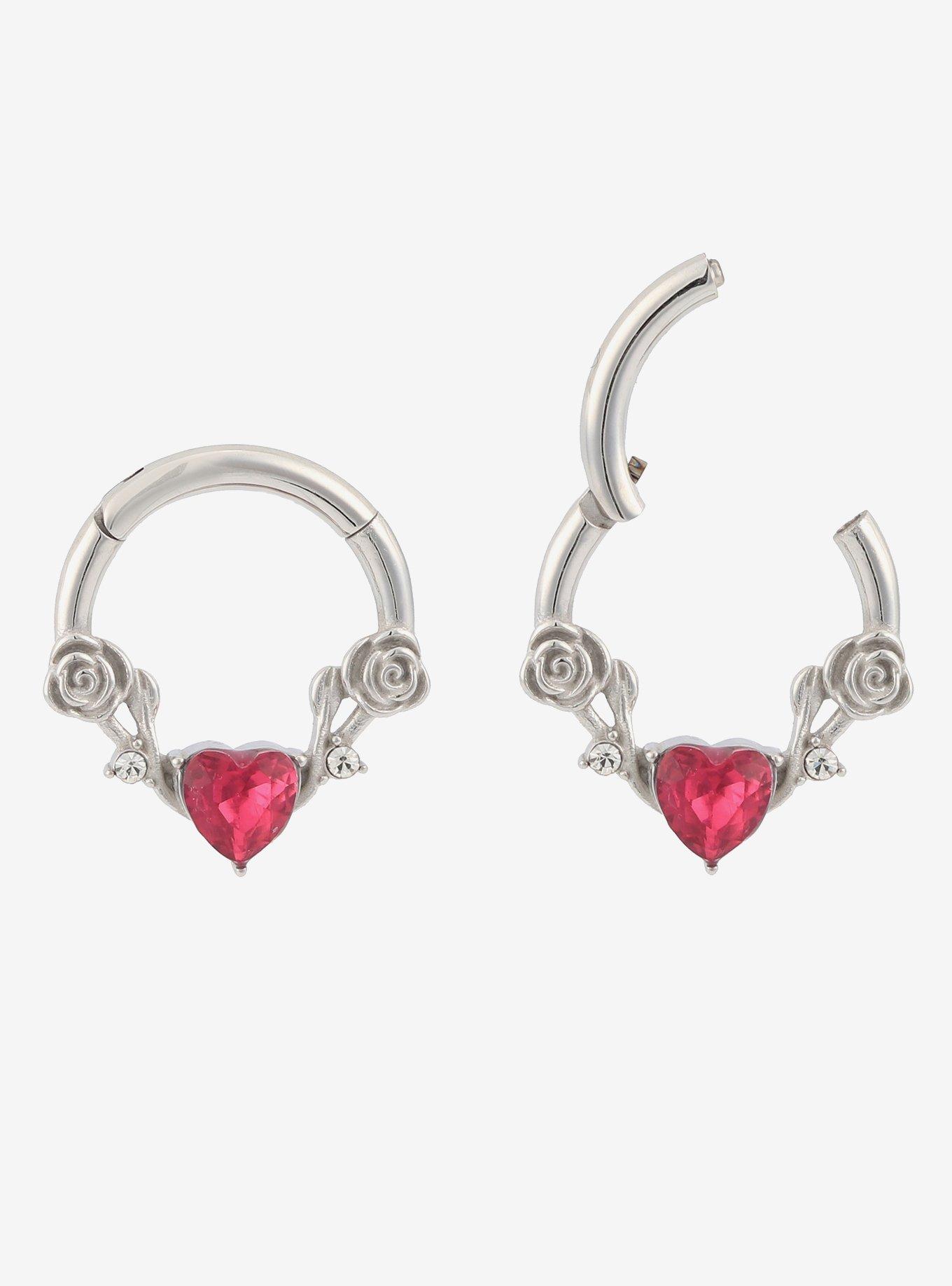 Steel Silver Heart & Roses Hinged Clicker, , hi-res