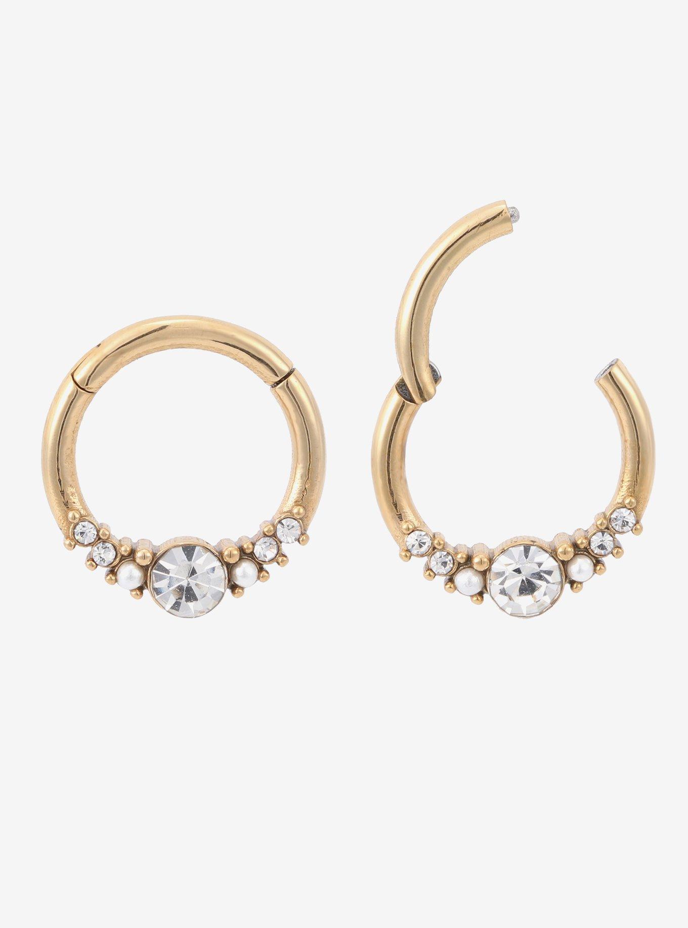 Steel Gold Gem Cluster Hinged Clicker, , hi-res