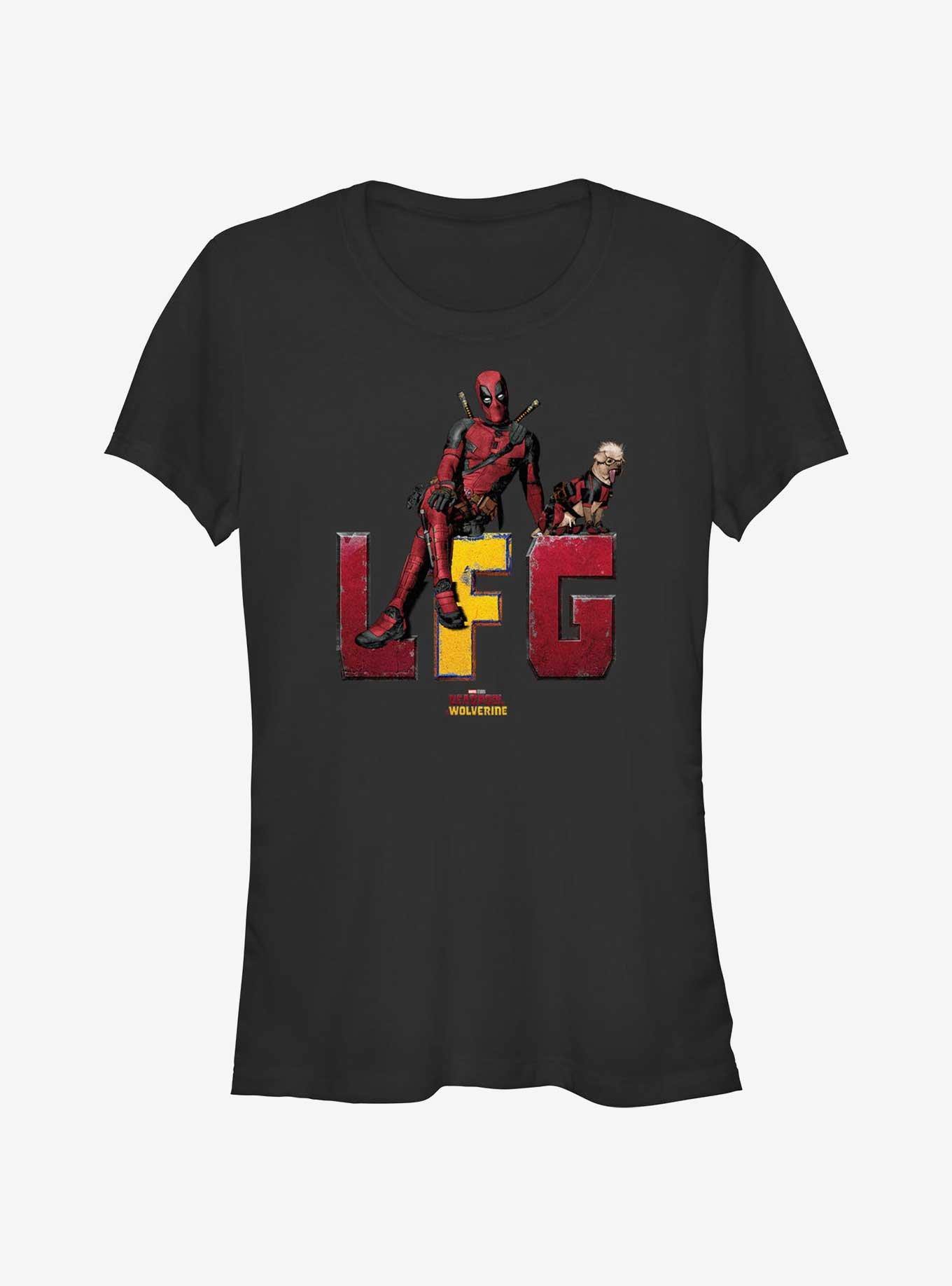 Deadpool & Wolverine LFG Sitting With Dogpool Girls T-Shirt, BLACK, hi-res