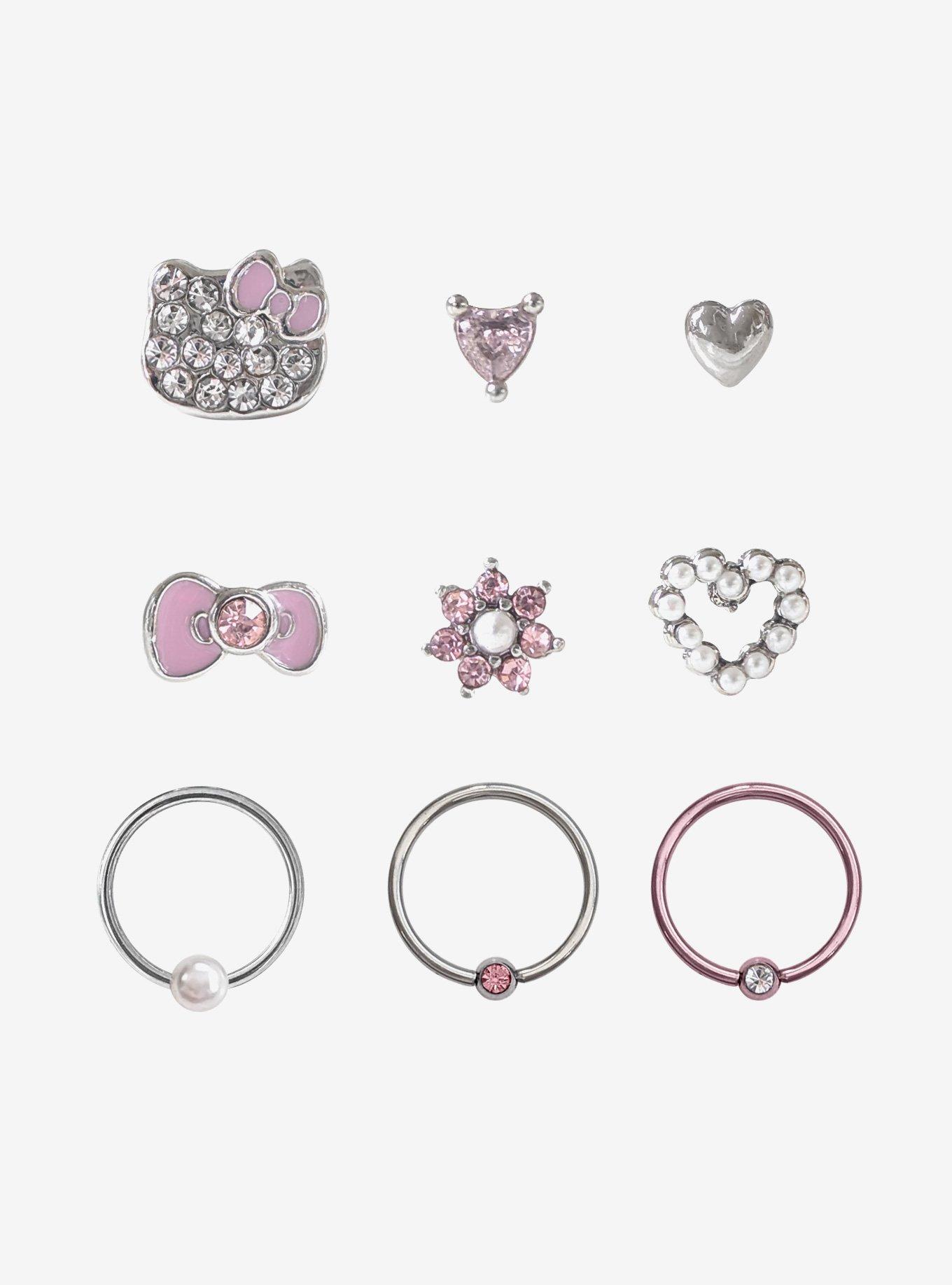 Hello Kitty Steel Silver Icons Nose Stud & Hoop 9 Pack, , hi-res