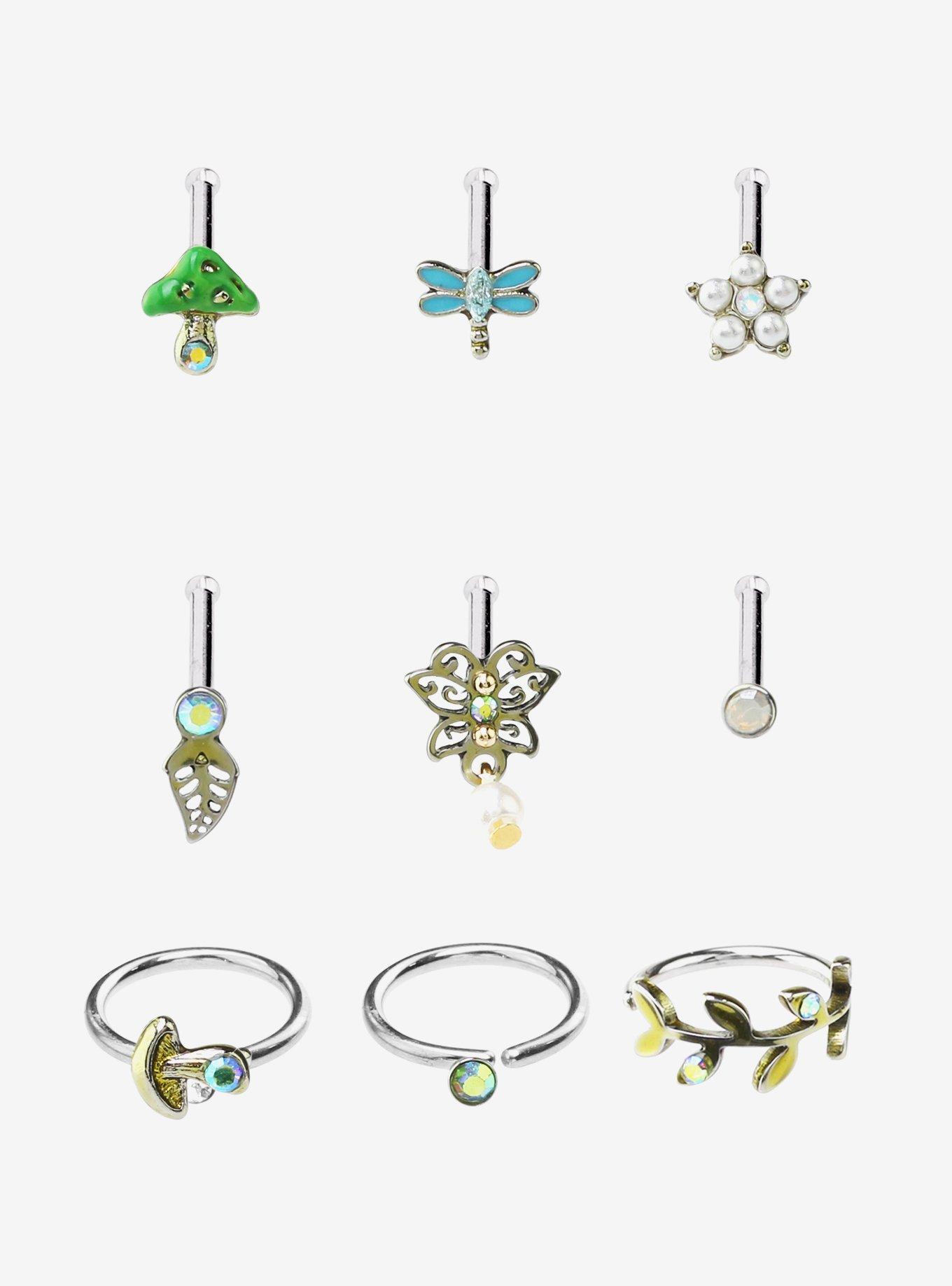 Steel Silver Dragonfly Fairy Nose Stud & Hoop 9 Pack, , hi-res