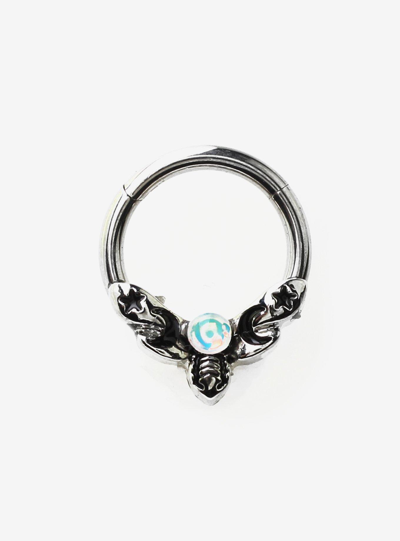 Steel Silver Moth CZ Gem Hinged Clicker, , hi-res