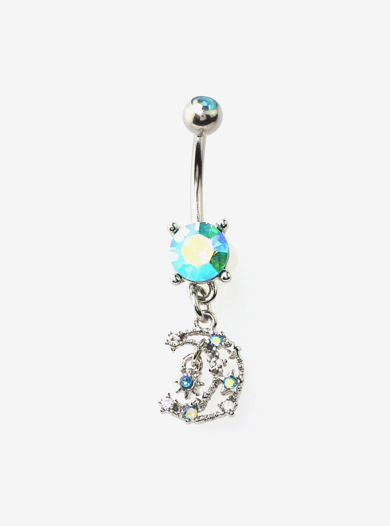 14G Steel Moon Butterfly Bling Navel Barbell