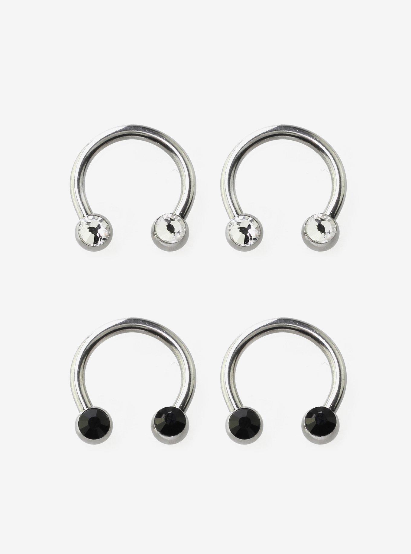 Steel Silver Black & Clear CZ Gem Circular Barbell 4 Pack, MULTI, hi-res